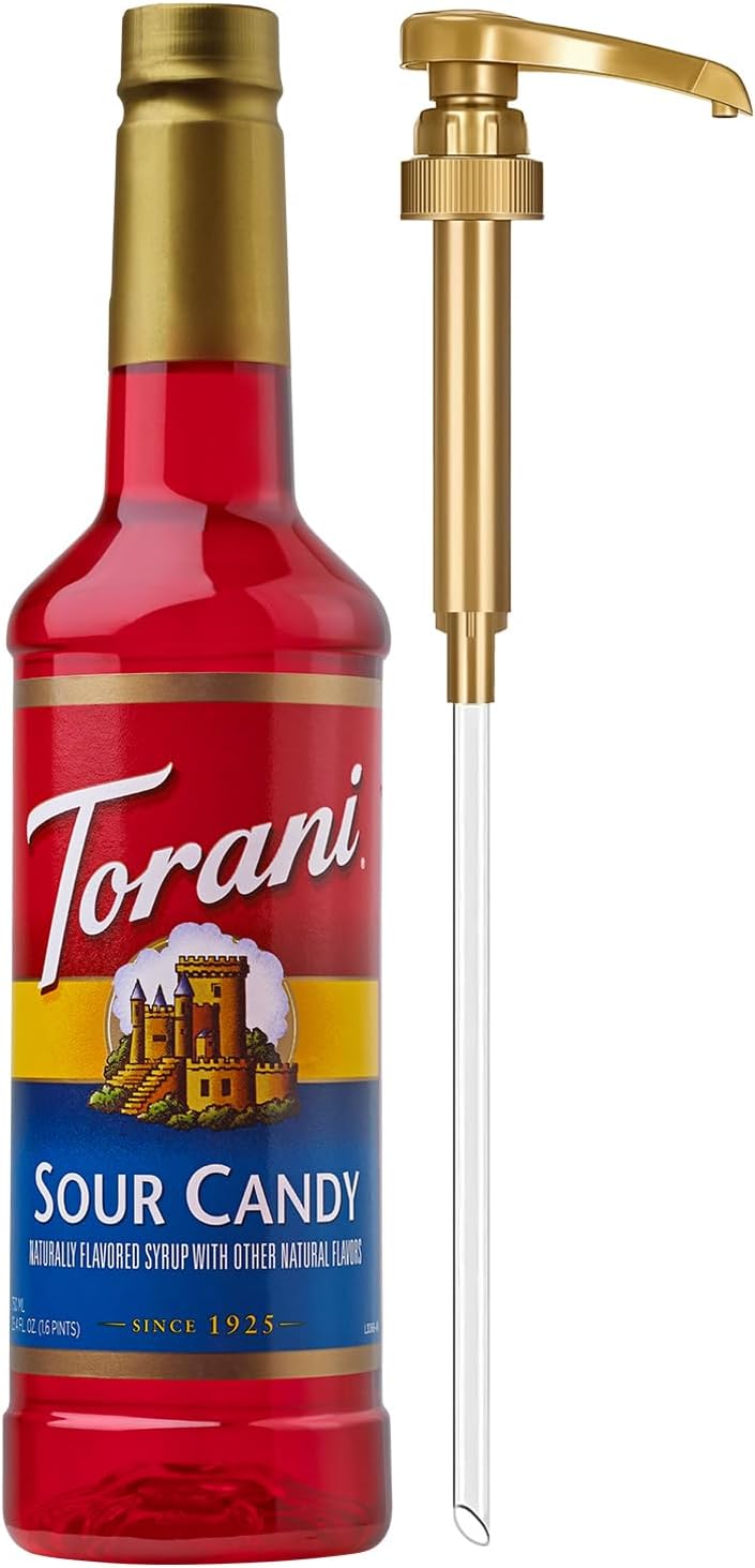 Torani Sour Candy Syrup for Drinks, Flavoring for Iced Tea, Lemonade, Sodas, and Cocktails, Pump Included, 25.4 Oz