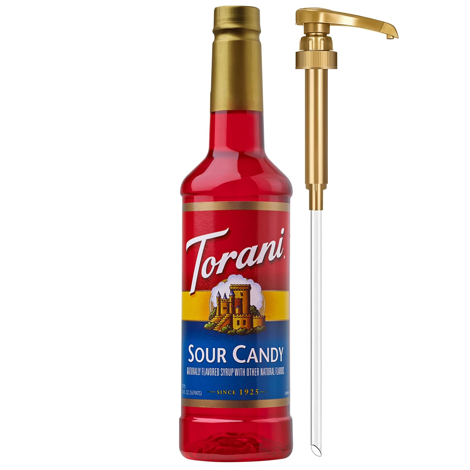 Torani Sour Candy Syrup for Drinks, Flavoring for Iced Tea, Lemonade, Sodas, and Cocktails, Pump Included, 25.4 Oz