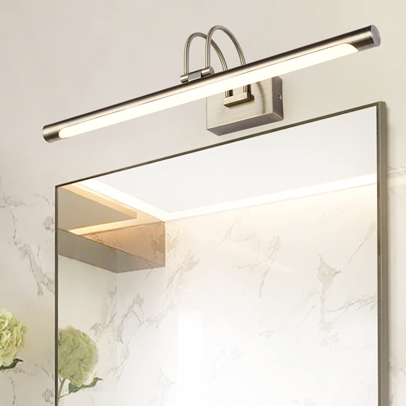 Lampa łazienkowa LED, brązowa lampa łazienkowa z brązu z obrotowym ramieniem, wodoodporna lampa łazienkowa ciepłe białe lustro przednie światło wodoodporne