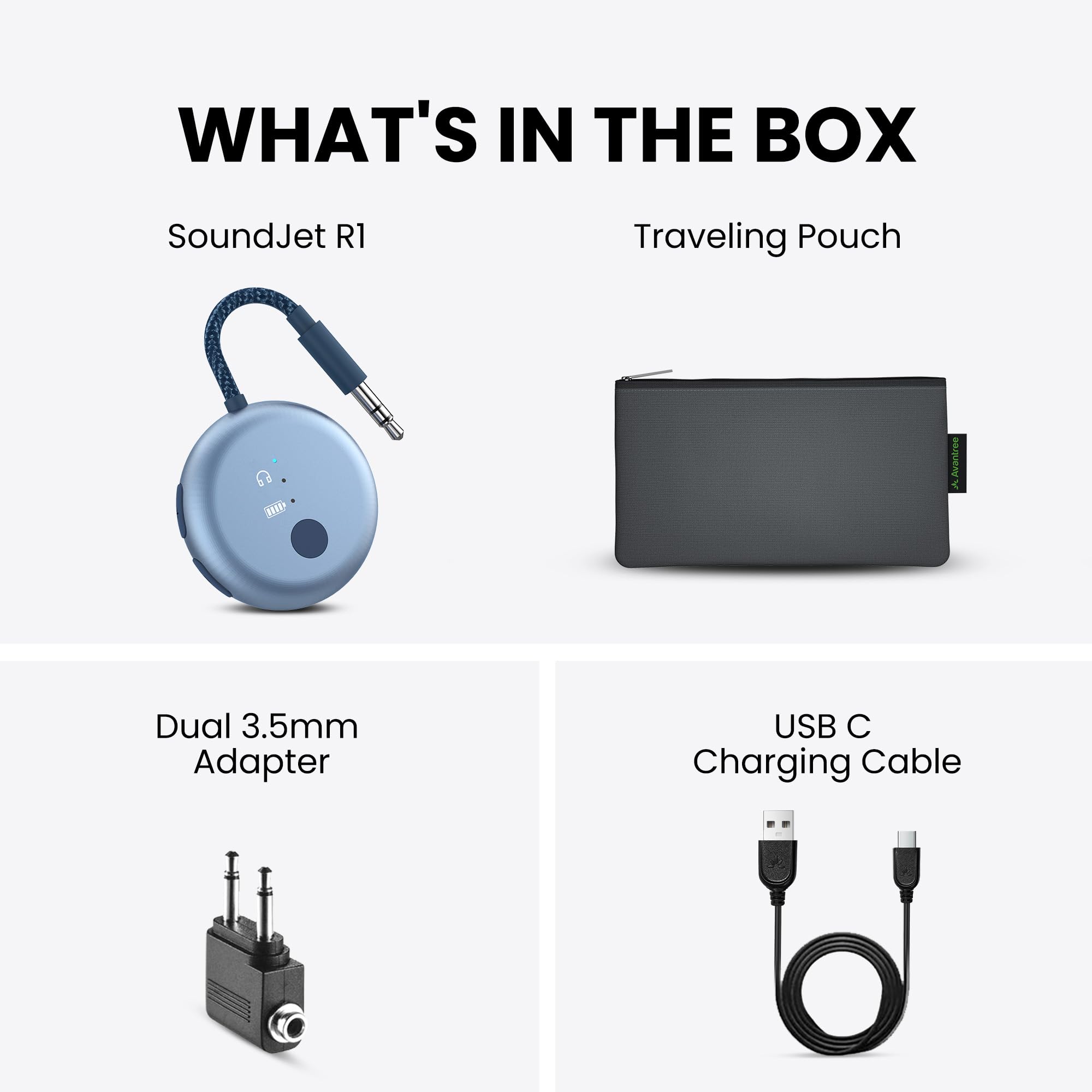 Avantree SoundJet R1 – 25-godzinna bezprzewodowa Bluetooth-adapter do wszystkich AirPods (Pro/Max) z Qualcomm & aptX Adaptive, bezprzewodowy transmiter audio do lotów, działa ze słuchawkami Bluetooth