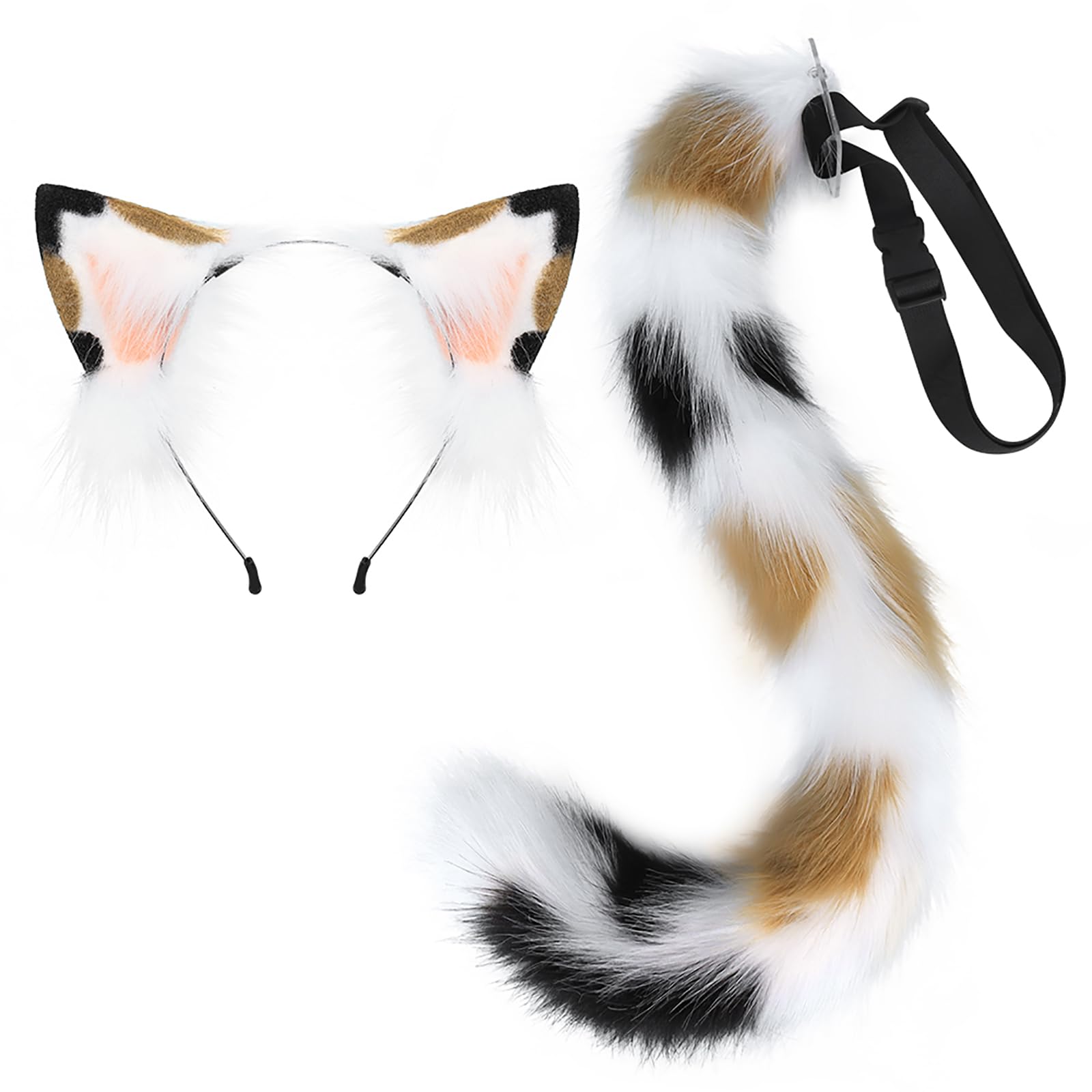 QinRuan Animal Cosplay Costume Accessories Furry Faux Fur Cat Ears Headband and Fox Tail Set Halloween Accessory: 2-sh
