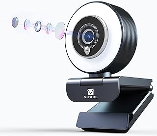 Vitade 960A 1080P FHD Webcam with Ring Light, Streaming Webcam for PC with Dual Microphone, Fast AutoFocus, H.264 Sharp Image, Plug and Play, USB Web Camera for Zoom Meeting Skype Teams Twitch