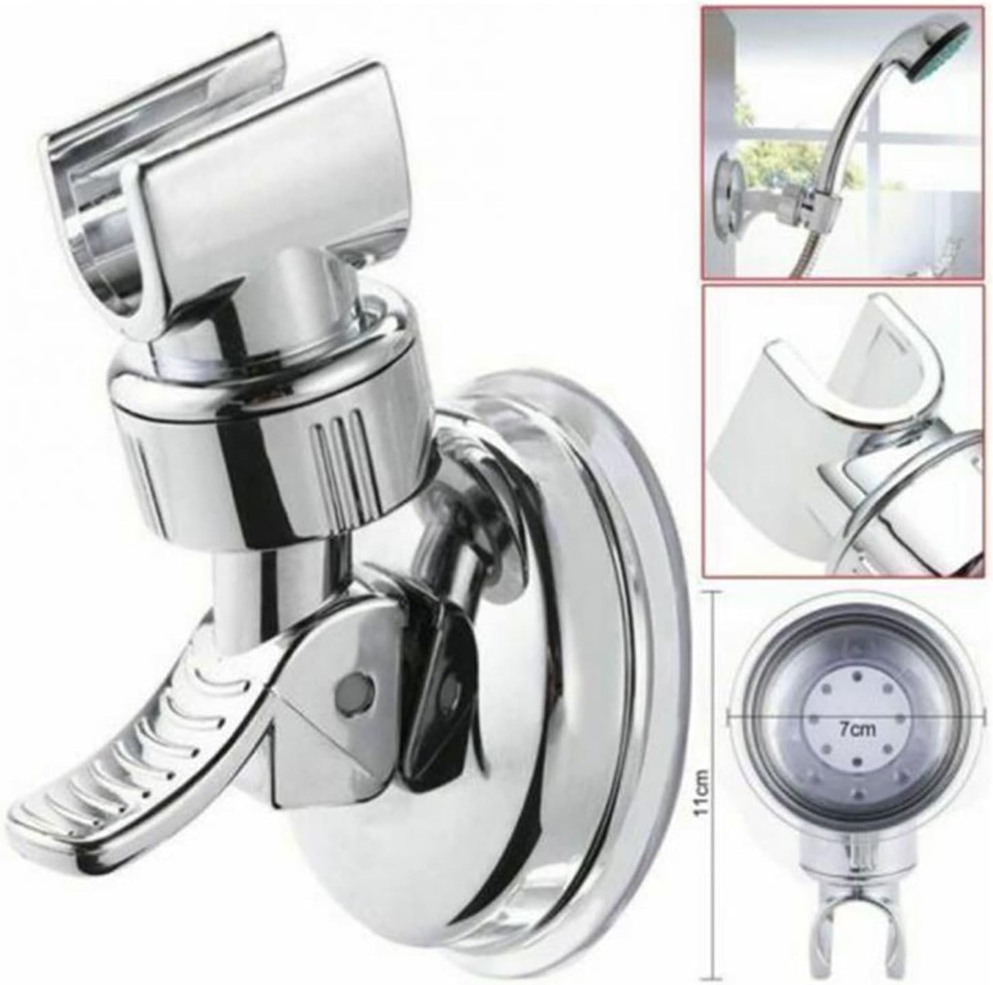 Shower Holder, Universal Adjustable Hand Shower Holder Suction Cup Holder Full Plating Shower Rail Head Holder Bracket Bathroom Accessories Shower Installation Bracket, ABS