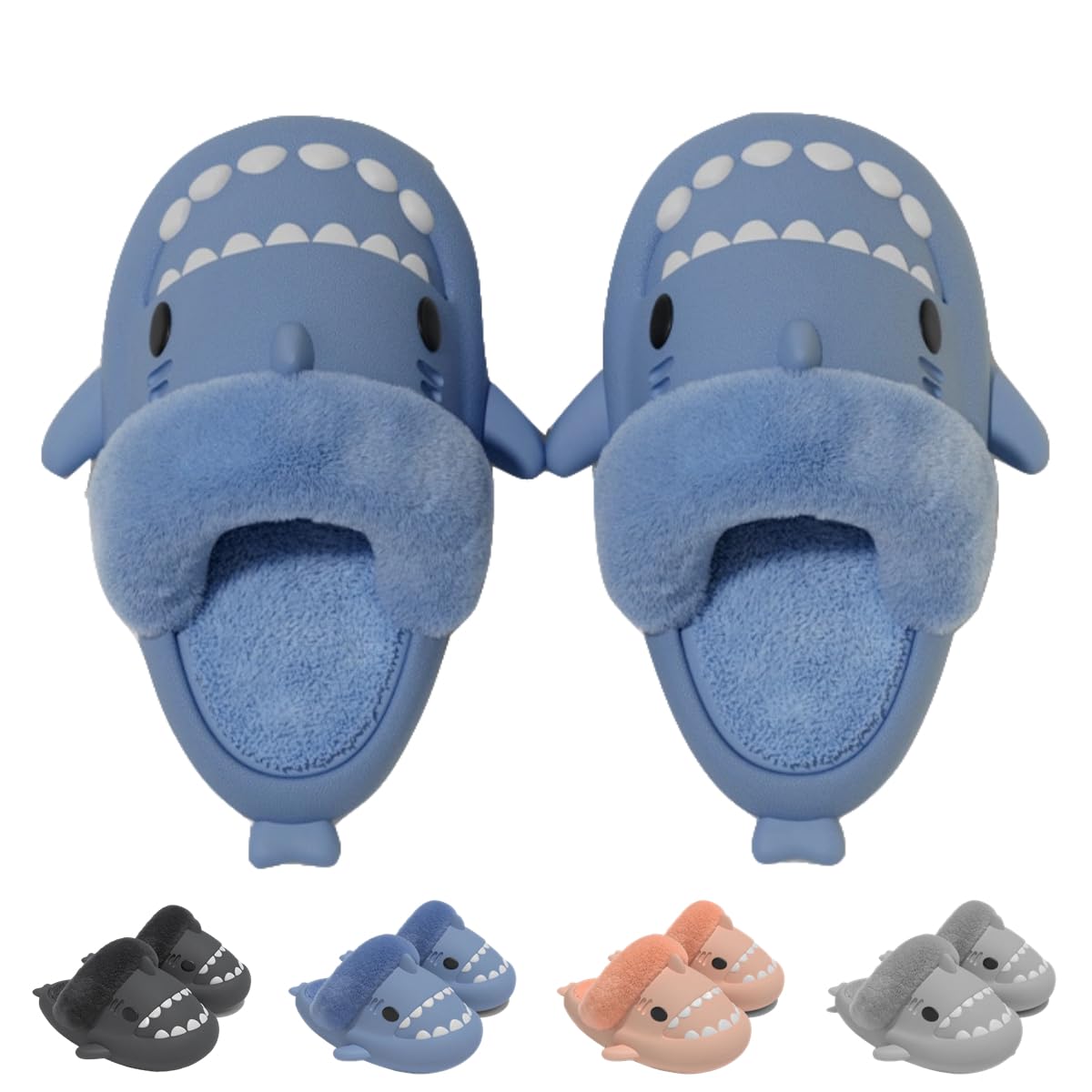 VTTDB Shark Fuzzy Slippers Women Men Cute Cartoon Plush Fluffy House Shoes Memory Foam Winter Warm Slippers Indoor