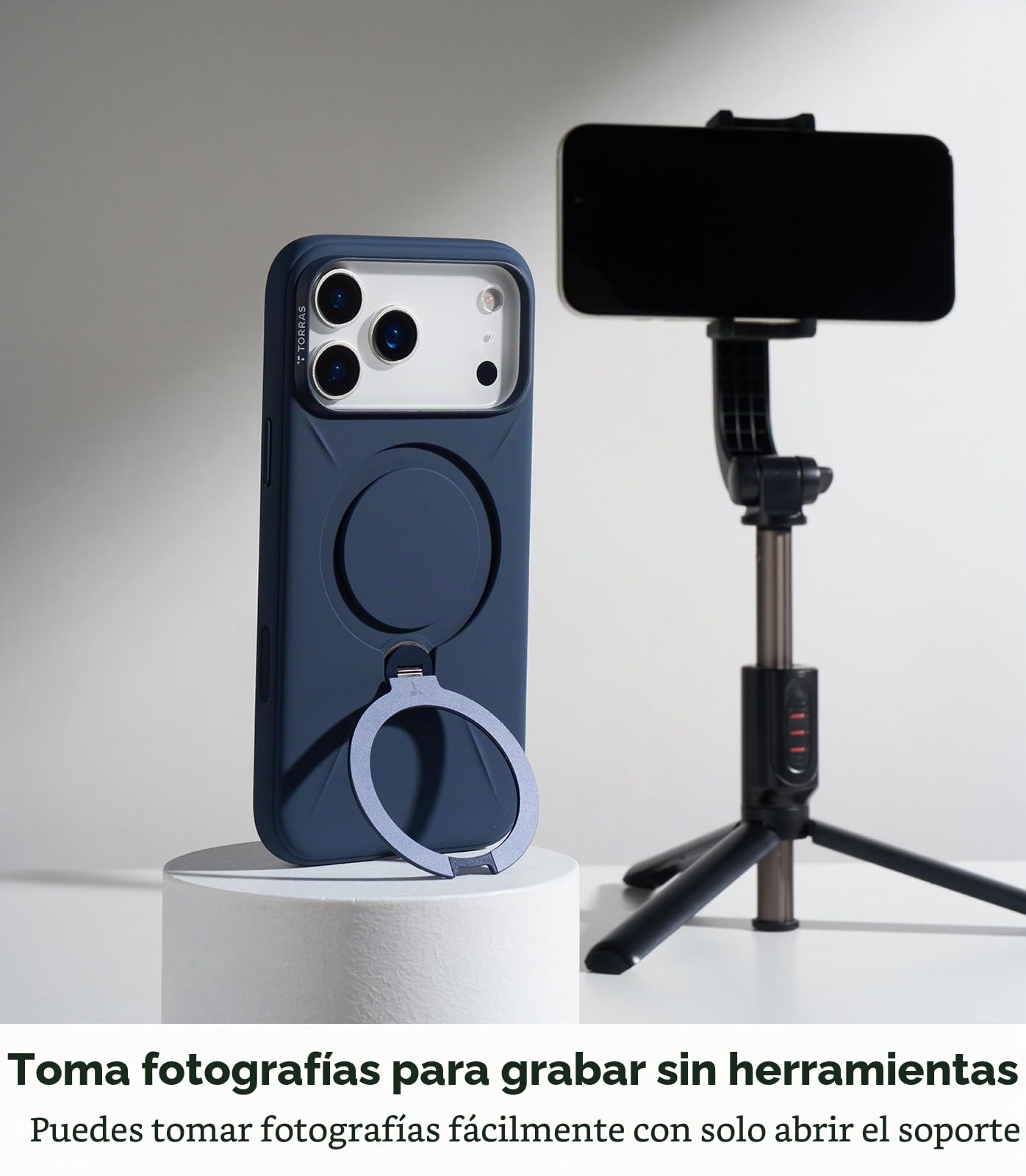 TORRAS Ostand Q3 - Funda de silicona para iPhone 17 Pro (silicona líquida superior) (soporte magnético 360°), protección contra caídas, con protección de botones de cámara, para iPhone 17 Pro, con