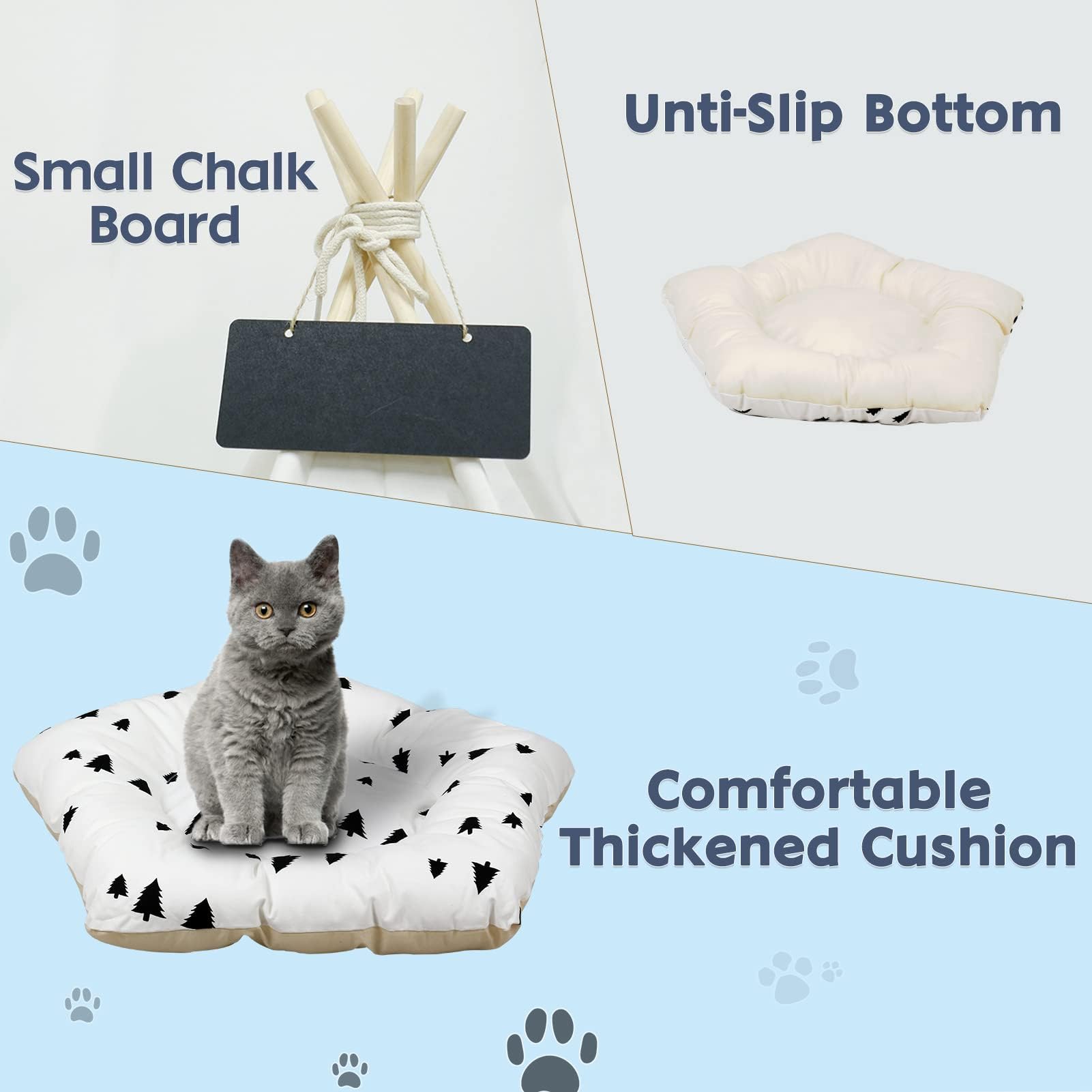 Tente de Tipi pour Chien Animaux De Compagnie Teepee Tente avec Coussin Amovible et Lavable Niche Chien et Chat Intérieur Tente de Jeu pour Chien de Compagnie avec Tableau Noir 50x50x60cm
