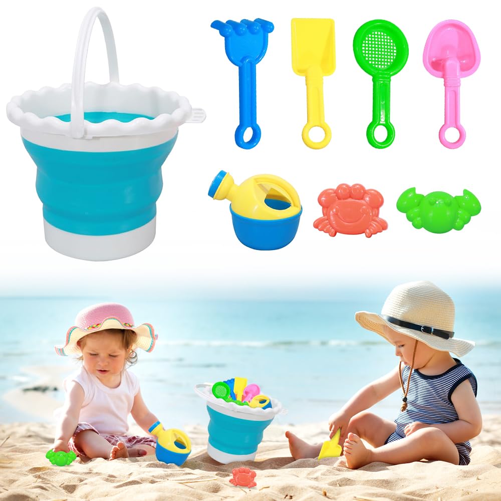 Hojalis 8Pcs Juguetes de Playa para Niños, Juguetes Playa Silicona, Juguetes Playa Niños, Juguetes Arena, Cubo y Palas Infantil, Juguete de Exterior Regalo para Niño Niña, para 2 3 4 5 Años Niños