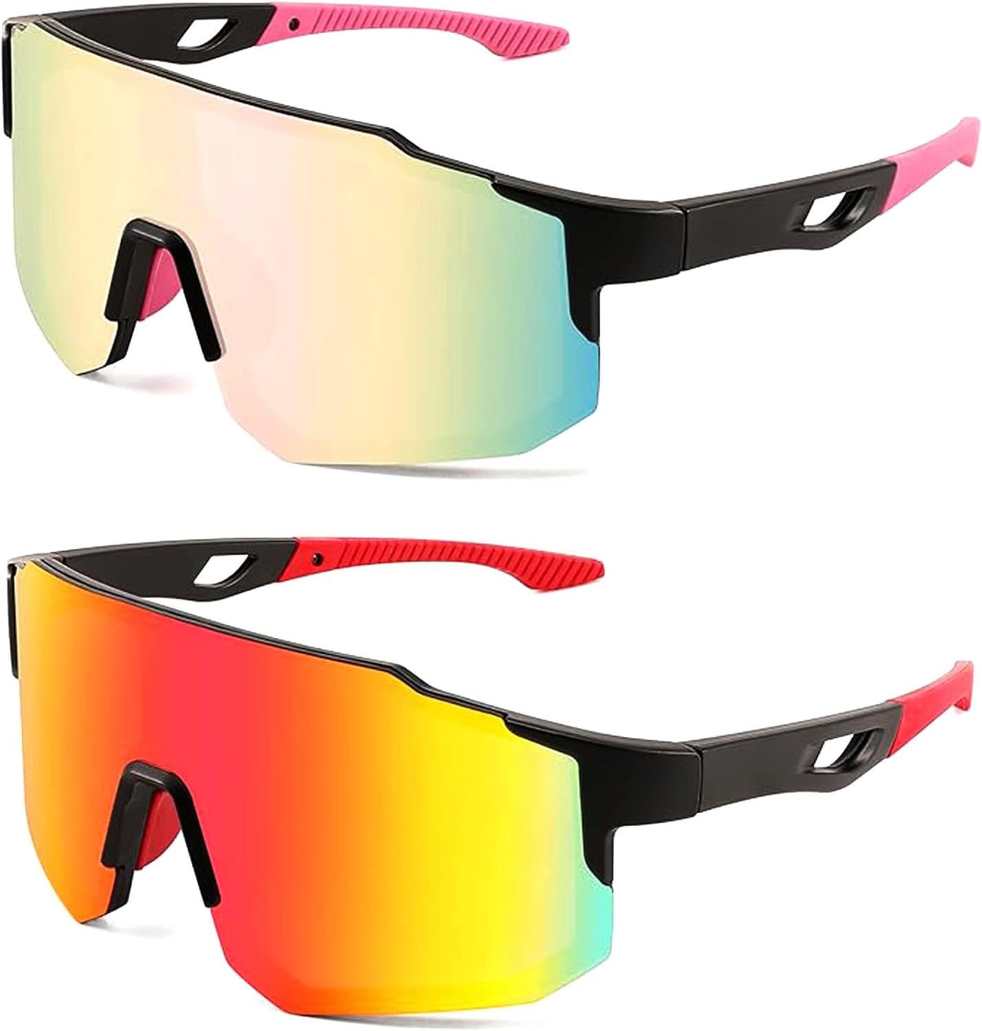 Cycling Glasses, 2PCS Running Sunglasses for Women Men Polarized Sport Sunglasses for Road Bike Baseball UV400 Protection