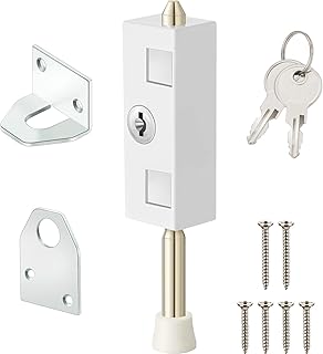 Sliding Door Lock Rectangle Patio Door Lock Keyed for Sliding Glass Door Hinged Door Security Bar Heavy Duty Steel Bolt Zinc Alloy Iron Portable Lock to Prevent Sliding or Lifting of Door(One Piece)