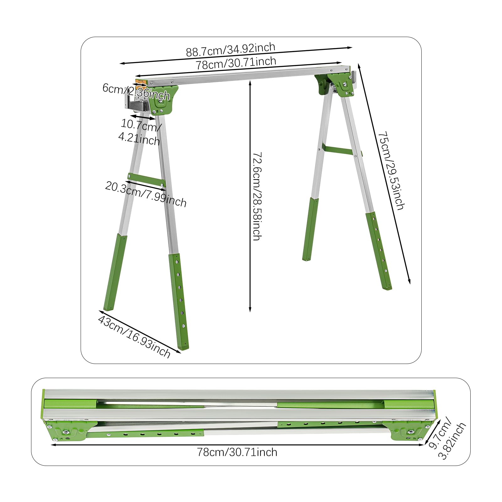 Höhenverstellbar (6 Stufen, 72,6–89 cm) Enorme Tragkraft Arbeitsböcke Böcke Arbeitsbock Unterstellbock Höhenverstellbar 2er Set Klappbar Schnell zusammenklappbar für Werkstatt, Baustelle, Lager