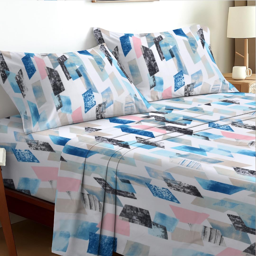 EverSoft Bedding Single 3-Piece Luxury Sheet Set Soft Flower Design Floral Print Bedding Includes 35cm Extra Deep Fitted Sheet, Flat Sheet & 1 Pillowcase Boutique Hotel Quality Crystal Drift
