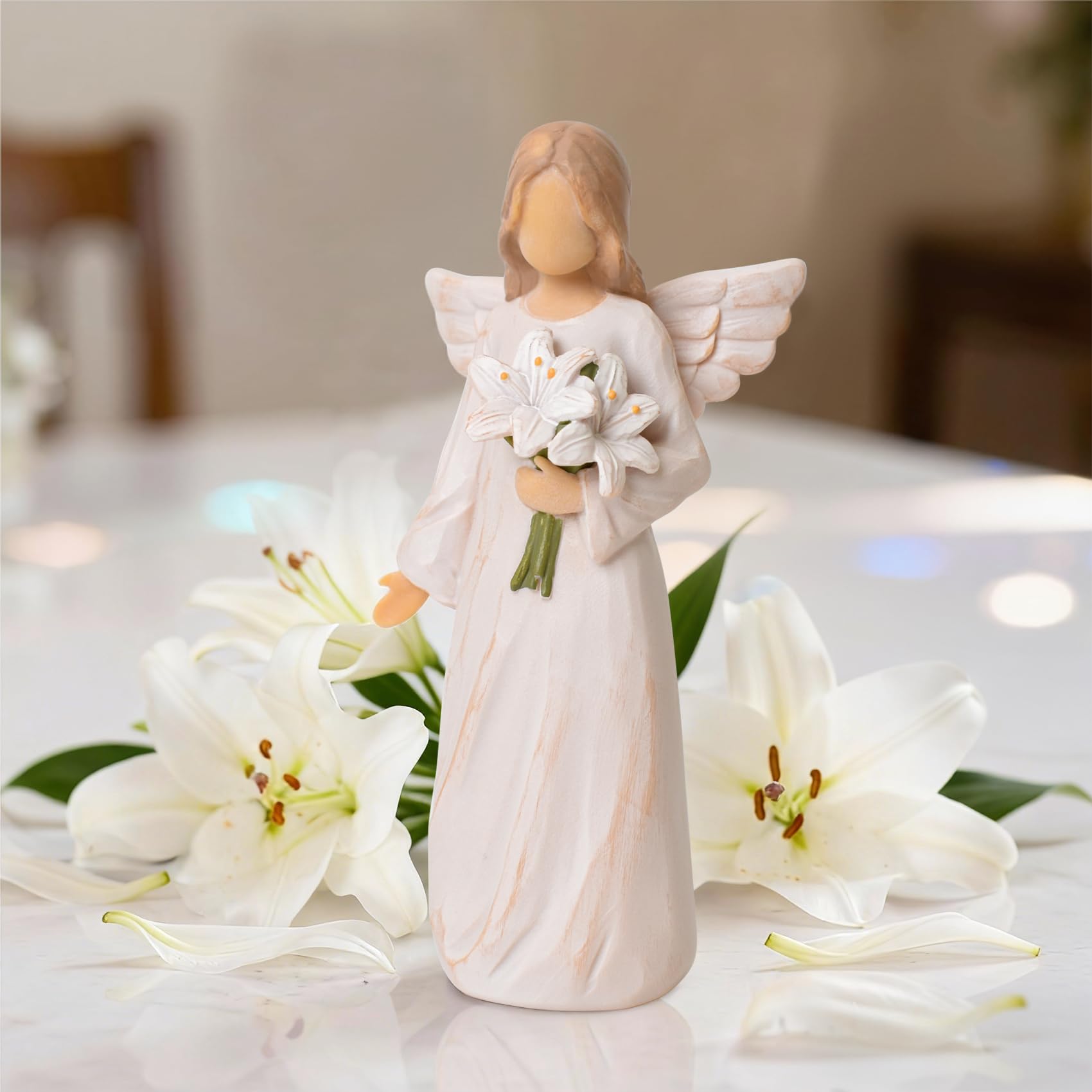 Lnrkai Trauergeschenk für Verlust, Beileidsgeschenke für den Verlust Eines Geliebten Menschen, Gedenkgeschenke, Geformte Handbemalte Lilienstatue für Beileidsgeschenk