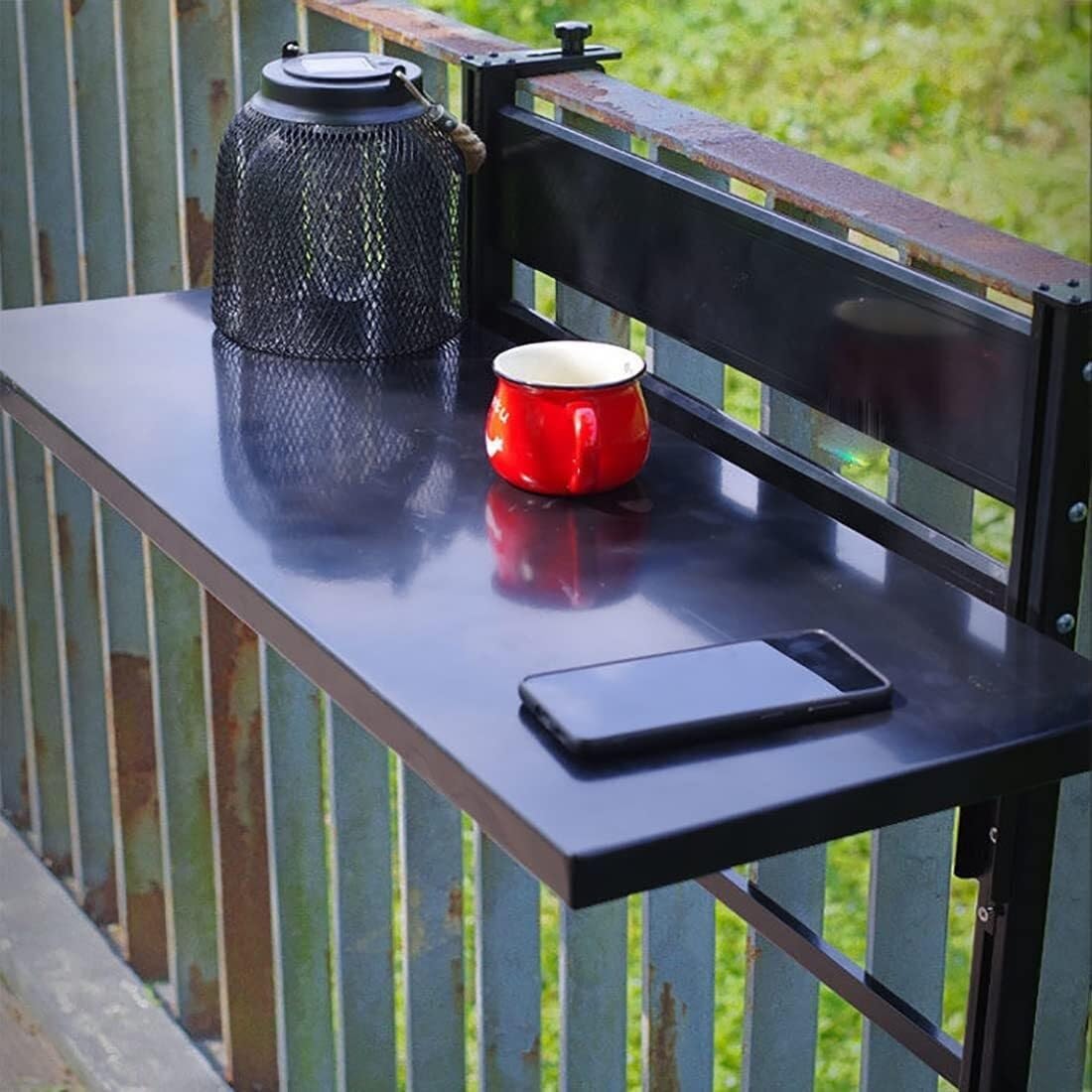 Balcony Folding Hanging Table, Wall-Mounted Railing Side Table, Outdoor Patio Desk, Adjustable Foldable Table 60×30cm (Black/White)(White)