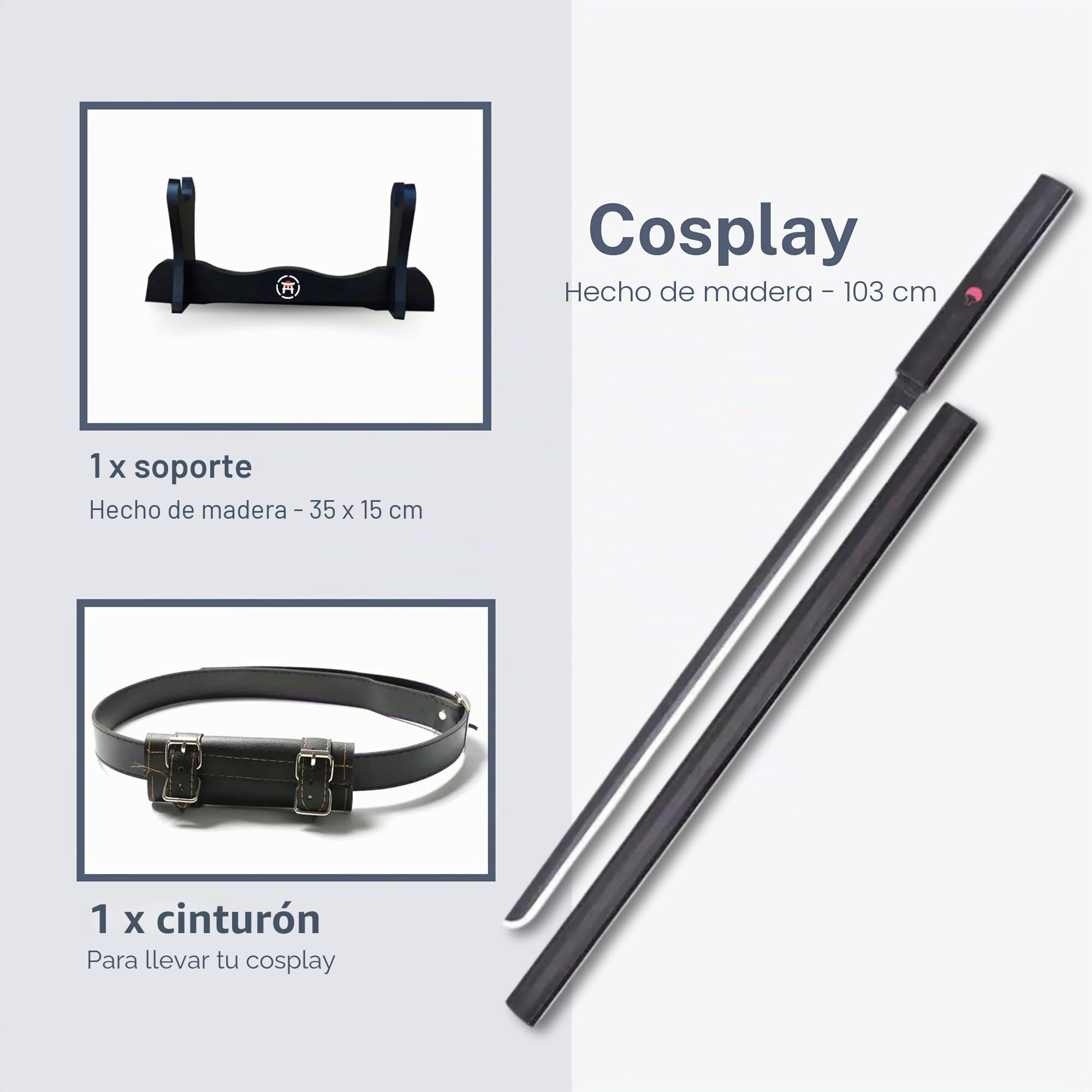 Accesorio de Cosplay de Madera con Soporte y Cinturón – Prop Decorativo Estilo Anime para Disfraces Adultos y Niños 103 cm