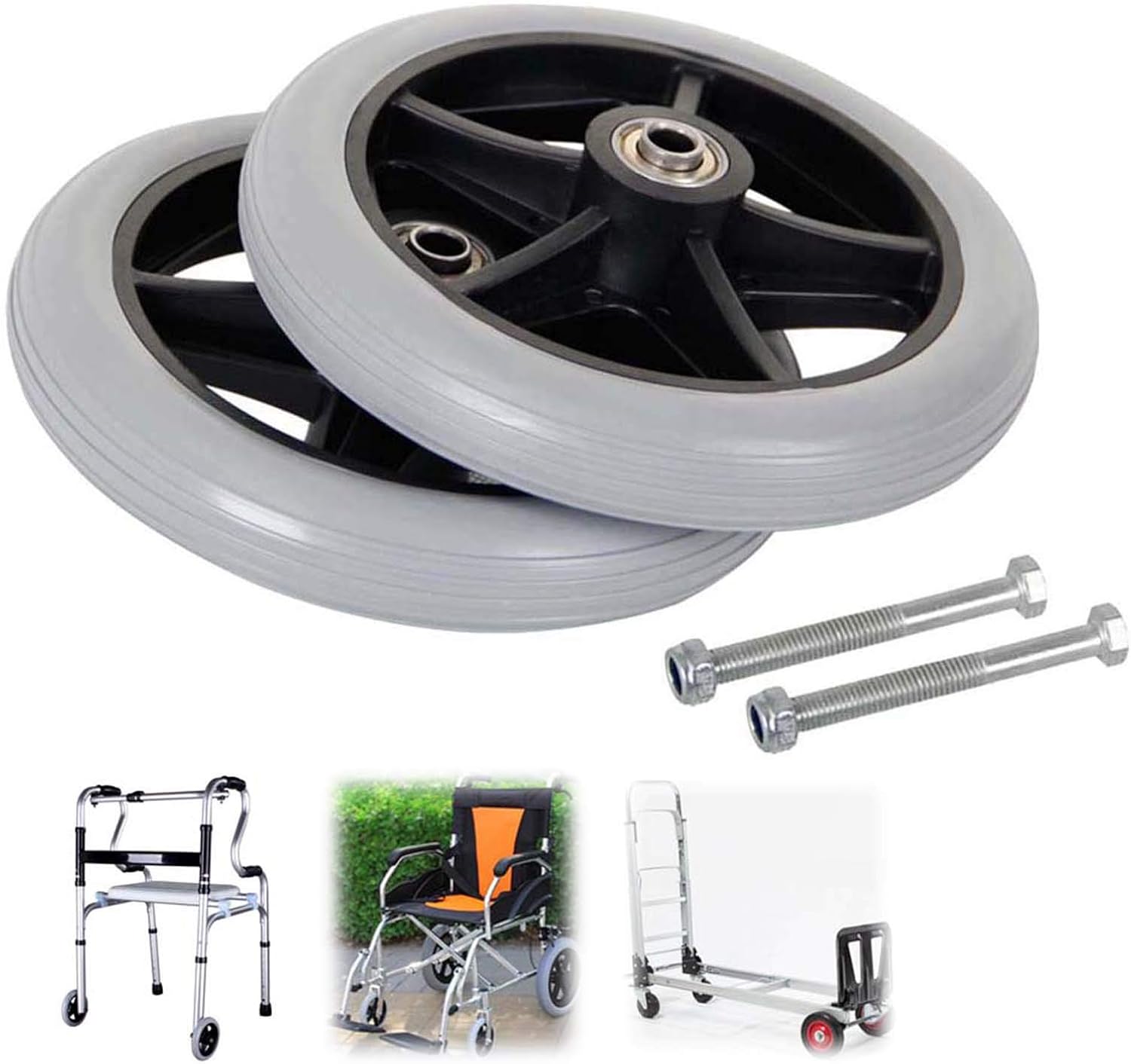 1 Pair of 6/7/8" Wheelchair Castors Wheelchair Front Castor Wheels Replacement Non