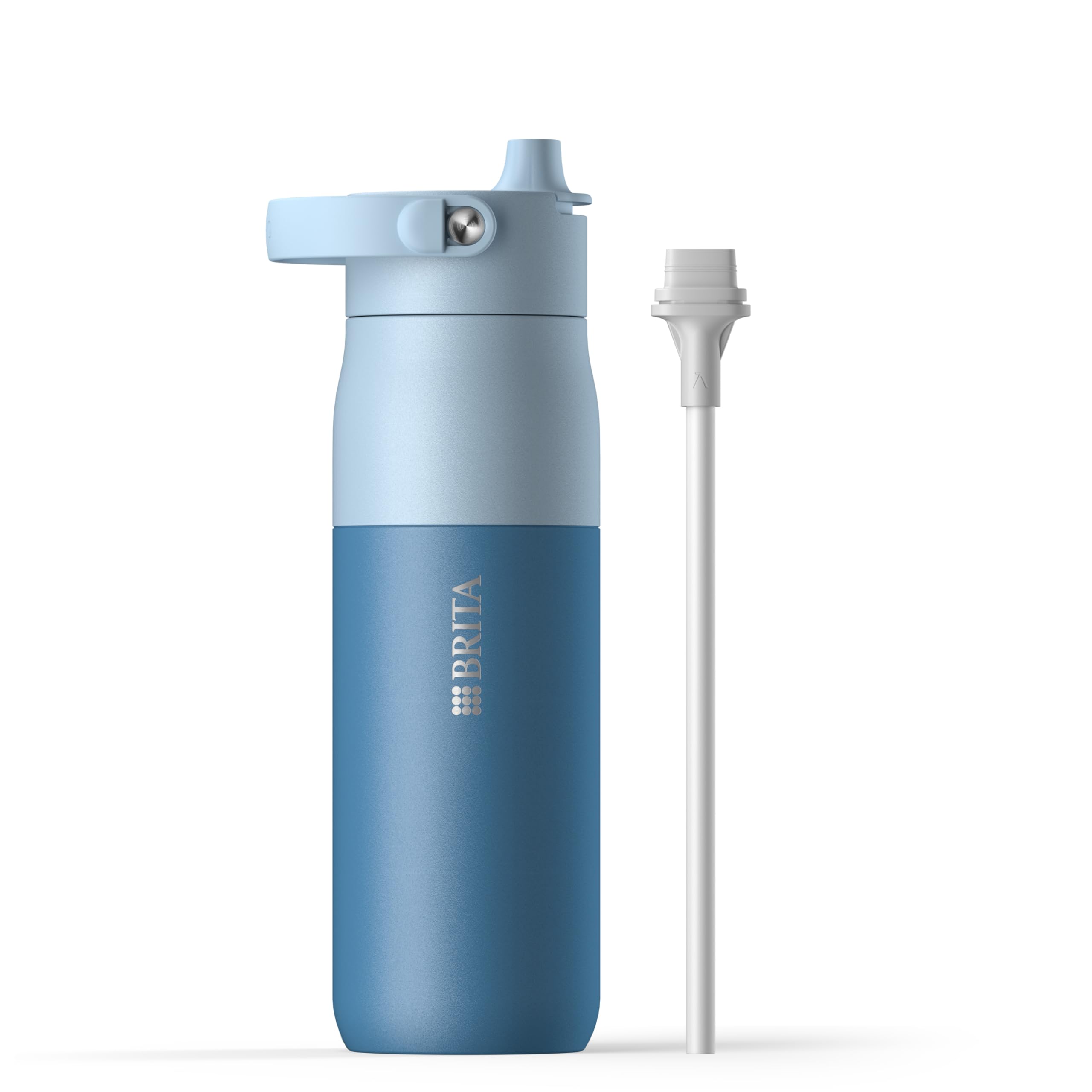 BRITA LARQ Essential Edelstahl Trinkflasche mit Strohhalm (680ml) blau | Edelstahl Wasser-Flasche ohne Filter, doppelwandige Isolierung (24h kalt), mit abnehmbarem Henkel, spülmaschinengeeignet