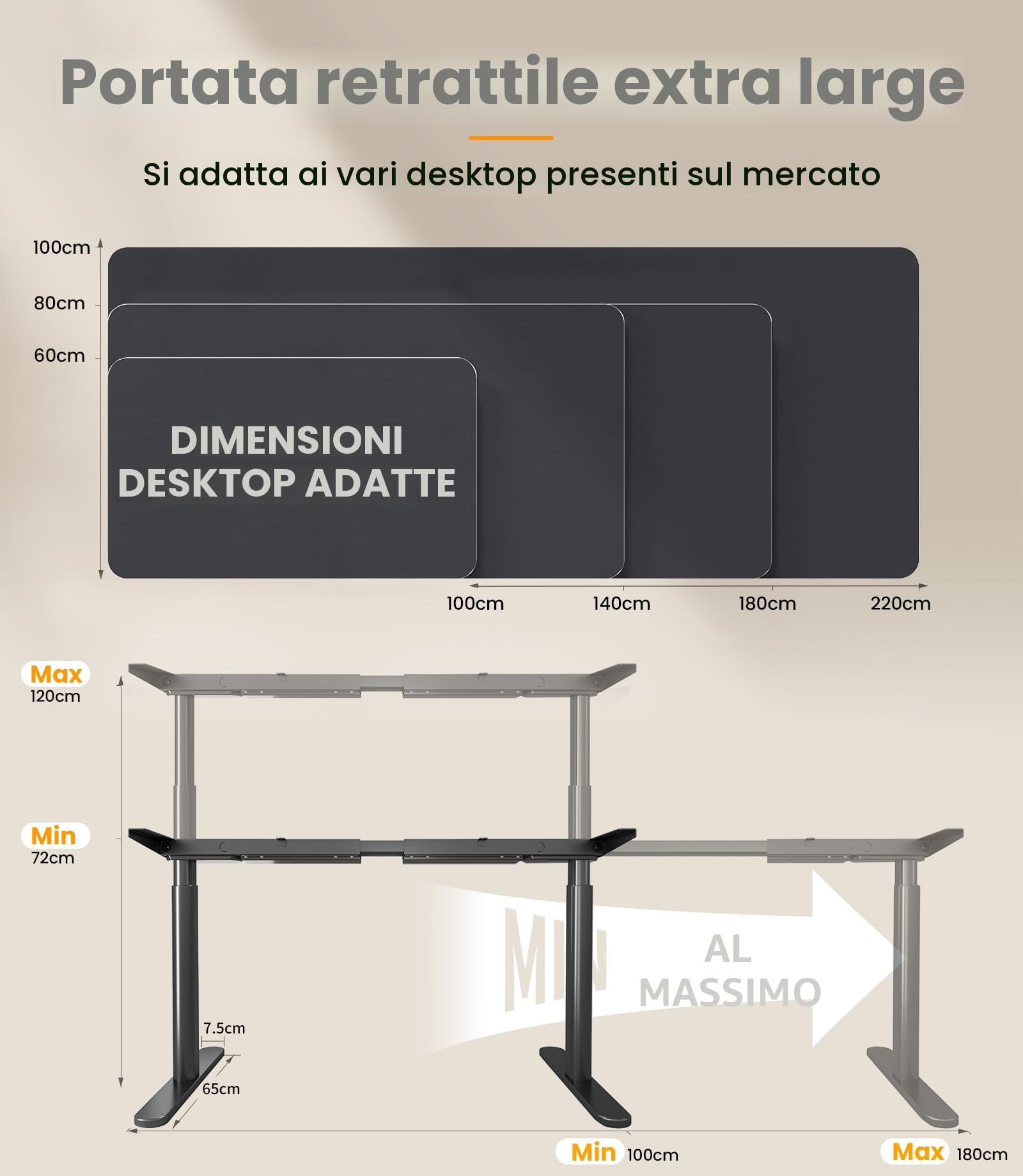 MAIDeSITe Scrivania regolabile in altezza elettrica EL2 Plus Art con design delle gambe ovali, scrivania doppio motore regolabile in altezza da 62 a 125 cm, 4 comandi a memoria
