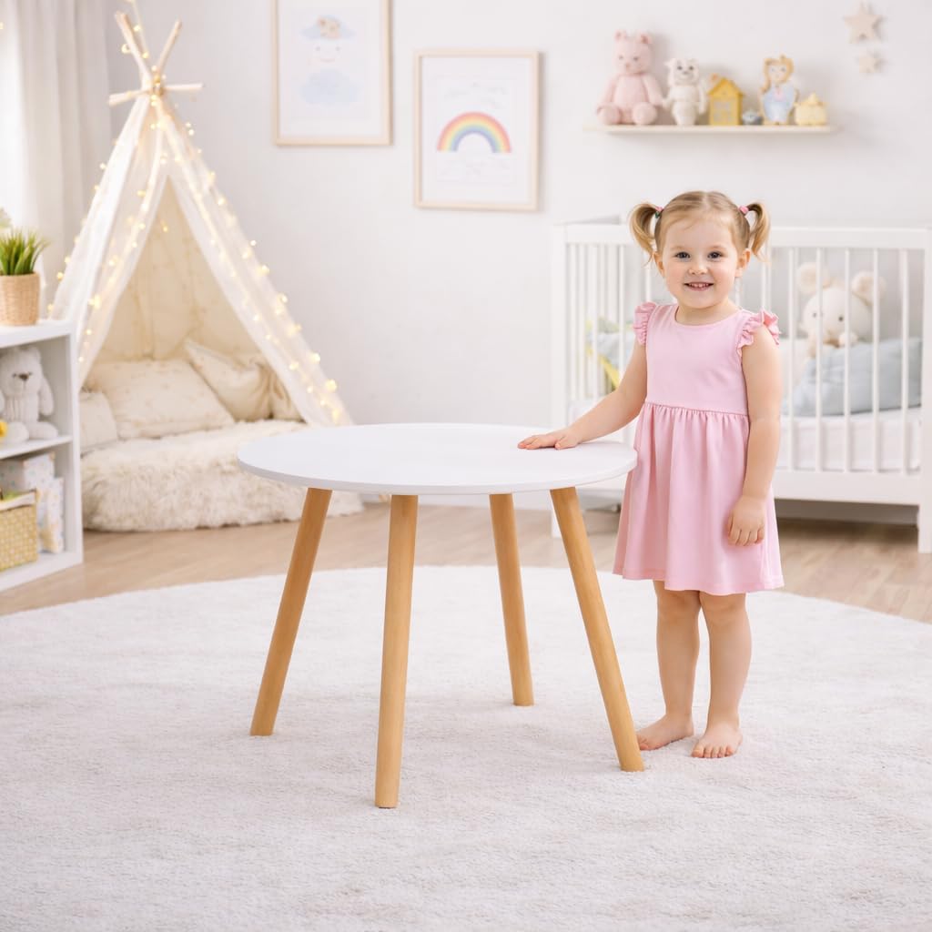 White Round Kids Table, Dining Table for Children 2-7 Yr Old, Activity Lego Table, Small, Damage Resistant