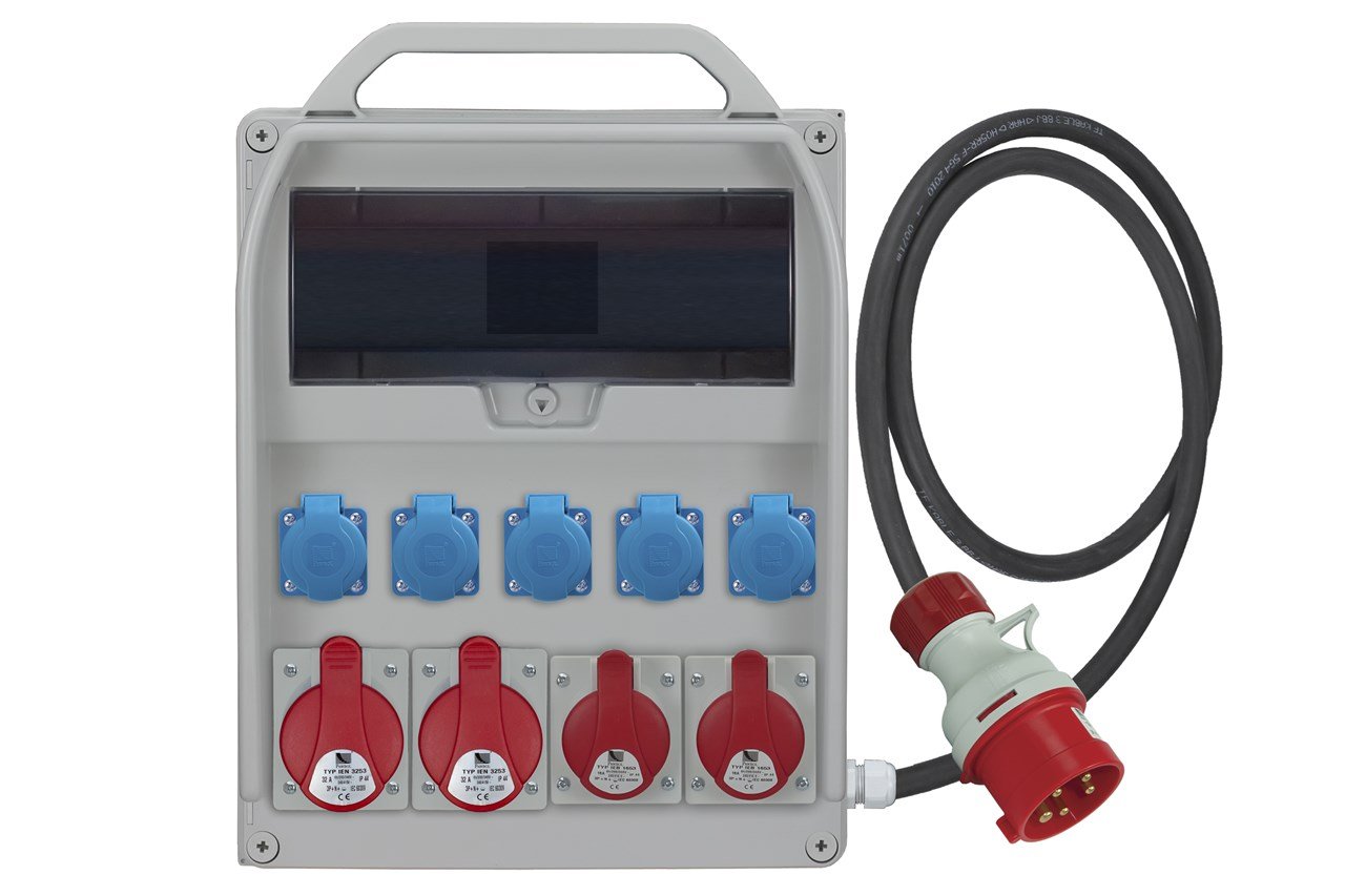 Distributore di corrente per cantieri/da parete, X CEE 32 a 2 X CEE 16 a 5 X 230 V Cablato