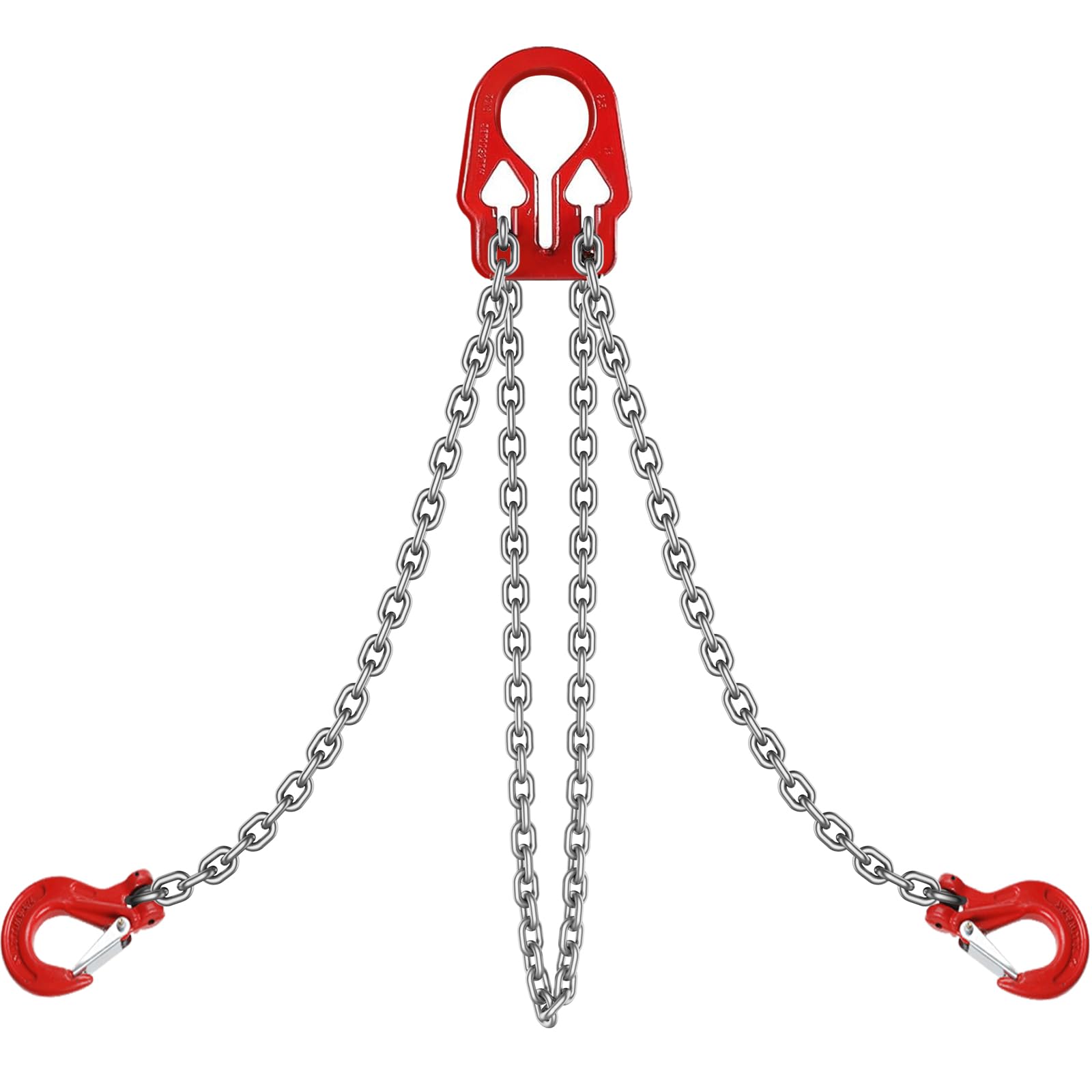 Cadenas de elevación resistentes con ganchos ajustables, 3/8 pulgadas x 10 pies, carga máxima de 7500 libras, eslingas de cadena de doble pierna para polipasto de motor industrial (modelo mejorado)