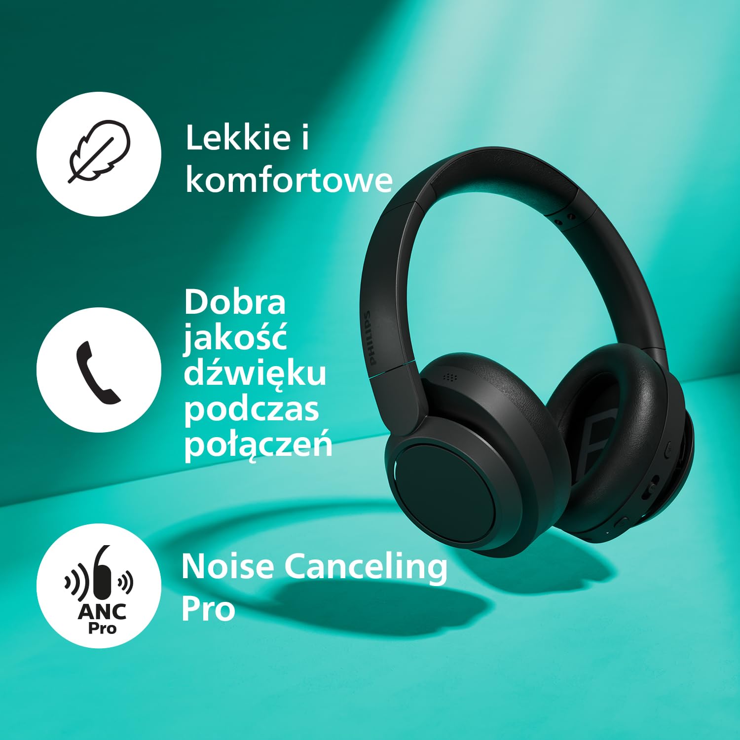 Philips TAH6529BK/00 Słuchawki nauszne Bluetooth z redukcją szumów, doskonała jakość połączeń, kompatybilne z asystentem głosowym do 45 godzin odtwarzania muzyki, czarne