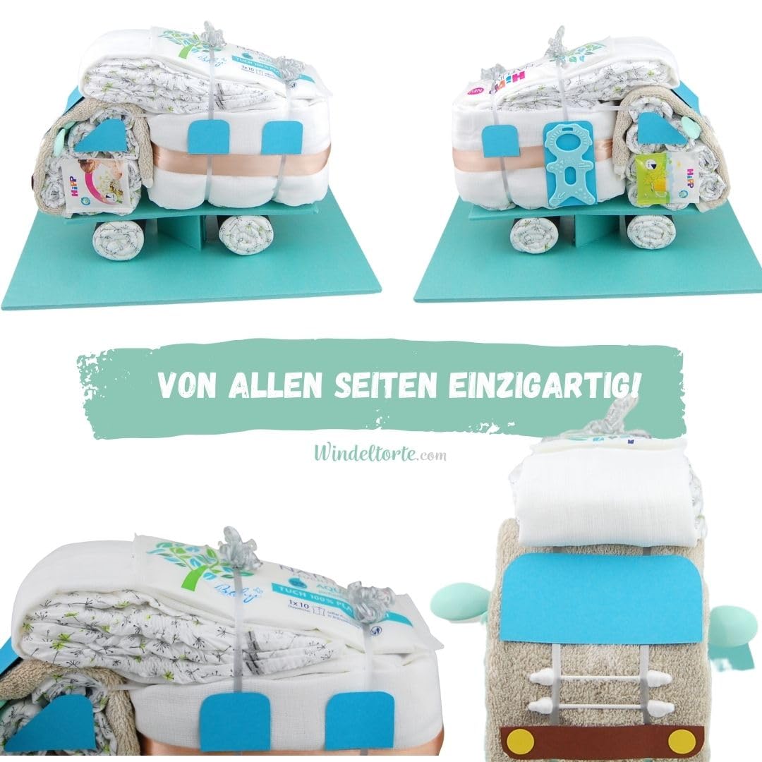 Wohnmobil [CAMPINGFANS]- - Geburtsgeschenke - Geschenk für das Baby - Taufgeschenk - Pullerparty - Pinkelparty - jetzt Torte kaufen (Mint/Neutral Unisex)