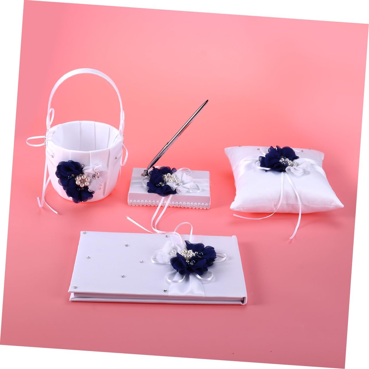 Wedding Supplies Set Ring Pillow 20x20cm Flower Basket Notebook Pen Holder Bridal Flowers