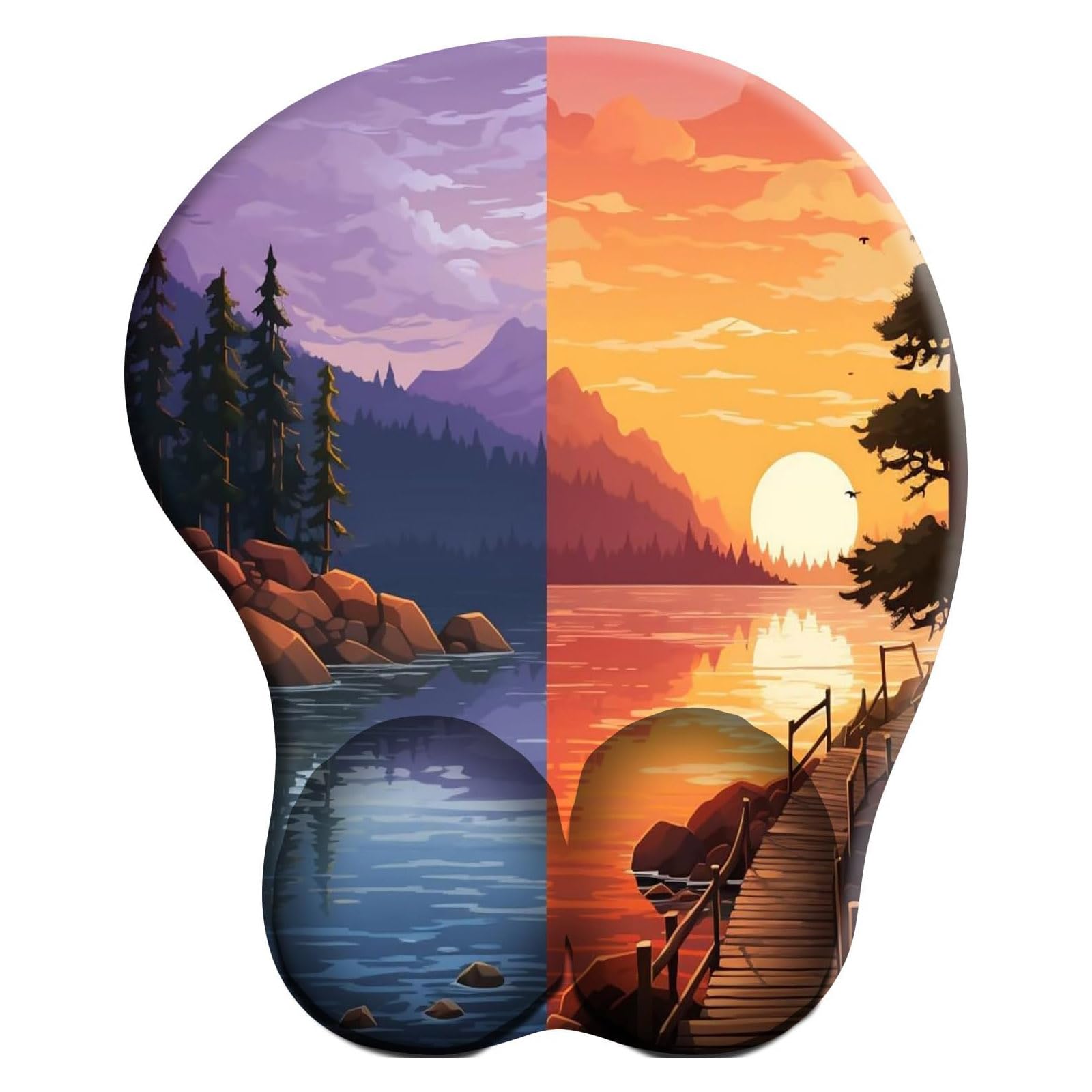 ELLENNE - Mouse Pad with Gel Cushion | Ergonomic with Wrist Rest | Comfortable, Non-Slip and Washable | Desk Mat for Office, Gaming and Notebook (Code 44 - Symphony of Lights and Shadows)