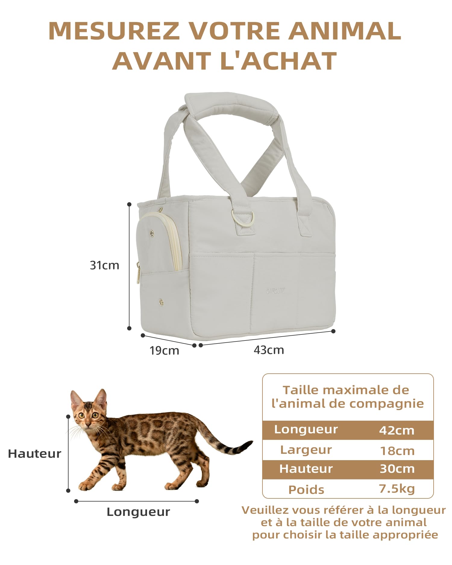 ONECUTE Sac de Transport pour Chat Chien Respirant et Pliable Sac de Voyage Sac à Main Chien pour Petit Animaux Capacité de Charge Jusqu'à 7.5 kg (Medium, Grey)