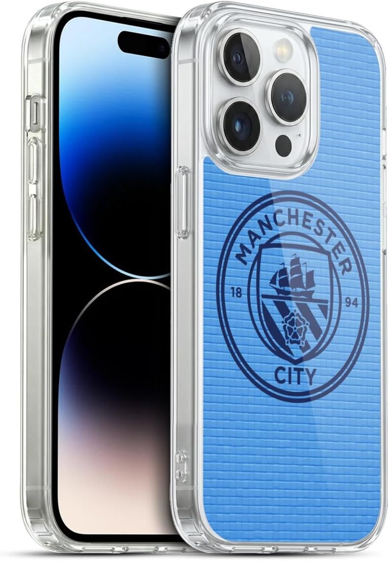 Head Case Designs Officially Licensed Manchester City Man City FC Blue Tile Obsidian Mono Badge Pixels Gel Case [Military Grade Protection] Compatible with Apple iPhone 13 and Compatible with MagSafe