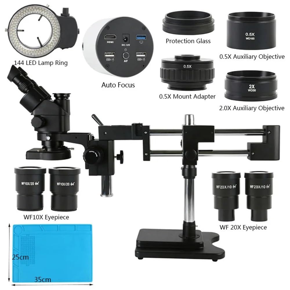 Mikroskop Autofokus IMX334 4K HDMI USB Pomiar Stereo Trinokular Mikroskop Elektroniczna Cyfrowa Kamera Wideo Podwójny Uchwyt Wysięgnika (A, Biały mikroskop)