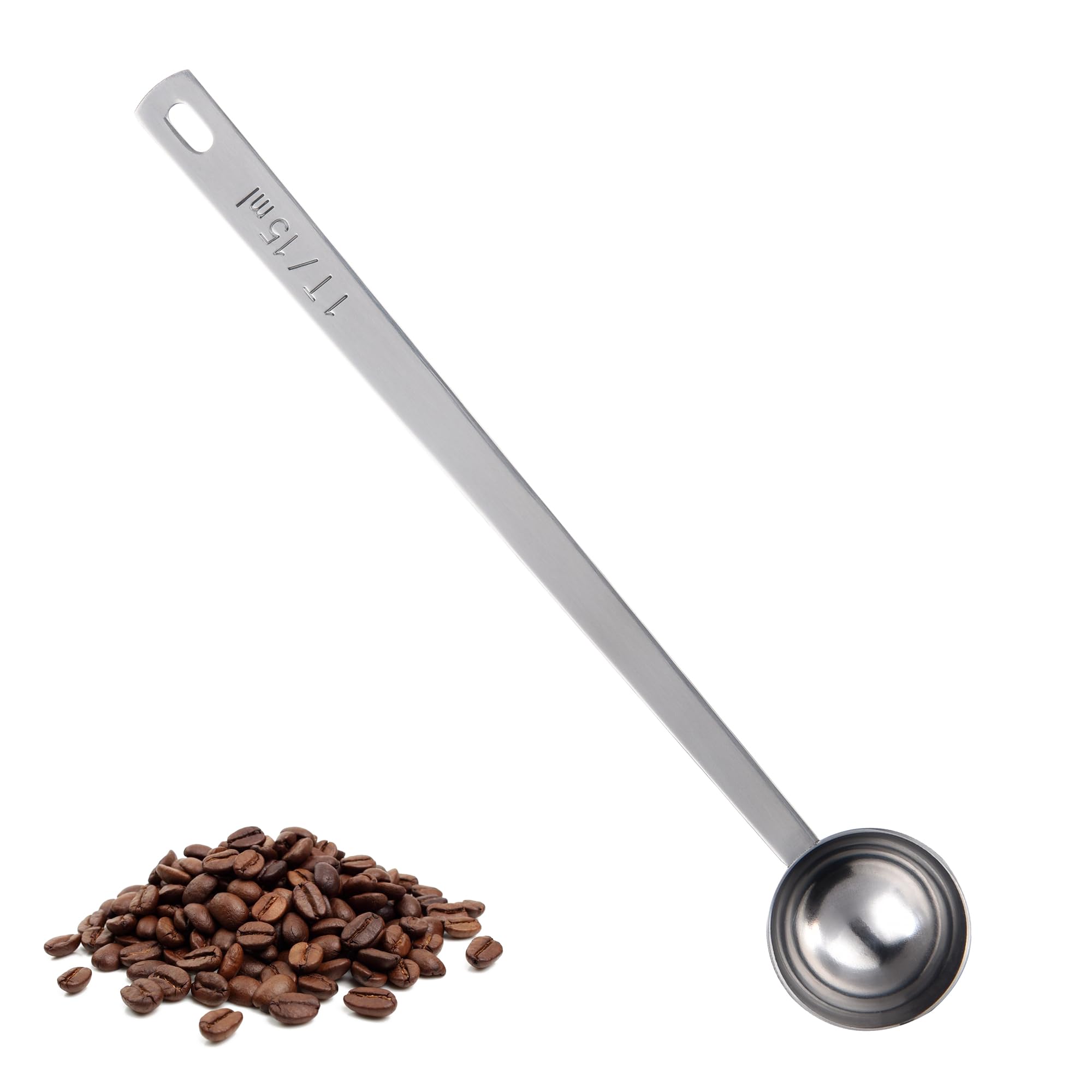 U-Taste 17.5cm Long-Handle Coffee Scoop: 18/8 Stainless Steel Round Tablespoon Scooper, Sturdy Metal Meaure Spoon with Smooth Edge for Espresso, Powder in High Canister (1Tbsp/15ml, Silver)