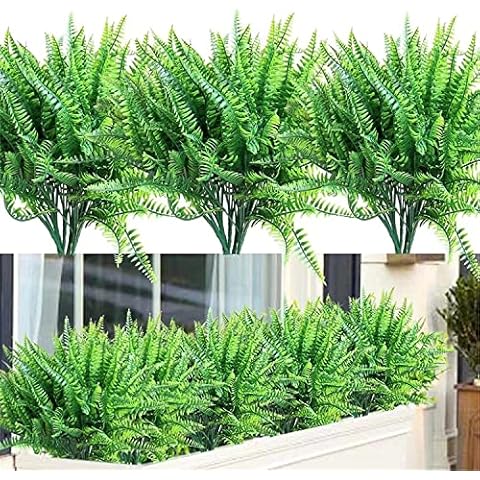 WOIRROIP Kunstpflanzen Bostonfarn,8 Stück Künstliche Pflanzen Grün, Deko Pflanzen Farn Unechte Pflanzen Grün Plastik Kunstblumen Grünzeug Zweige fürTischdeko Garten Vase Hochzeit Party Dekoration Cover