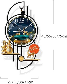 3D Round Wall Clock Silent Battery Operated, Mid Century Modern Metal Decorative Clock, Silent Non-Ticking for Living Room Bedroom Office(45x27cm)