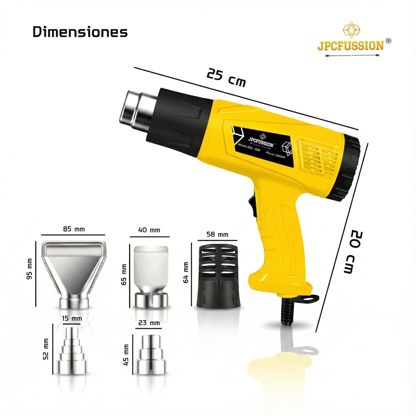 Pistola de Calor 2000W | 2 Niveles de Temperatura 400–600 °C | Pistola de Aire Caliente KIT PREMIUM con Protector Anti-Quemaduras y 4 Boquillas | Manual en Español