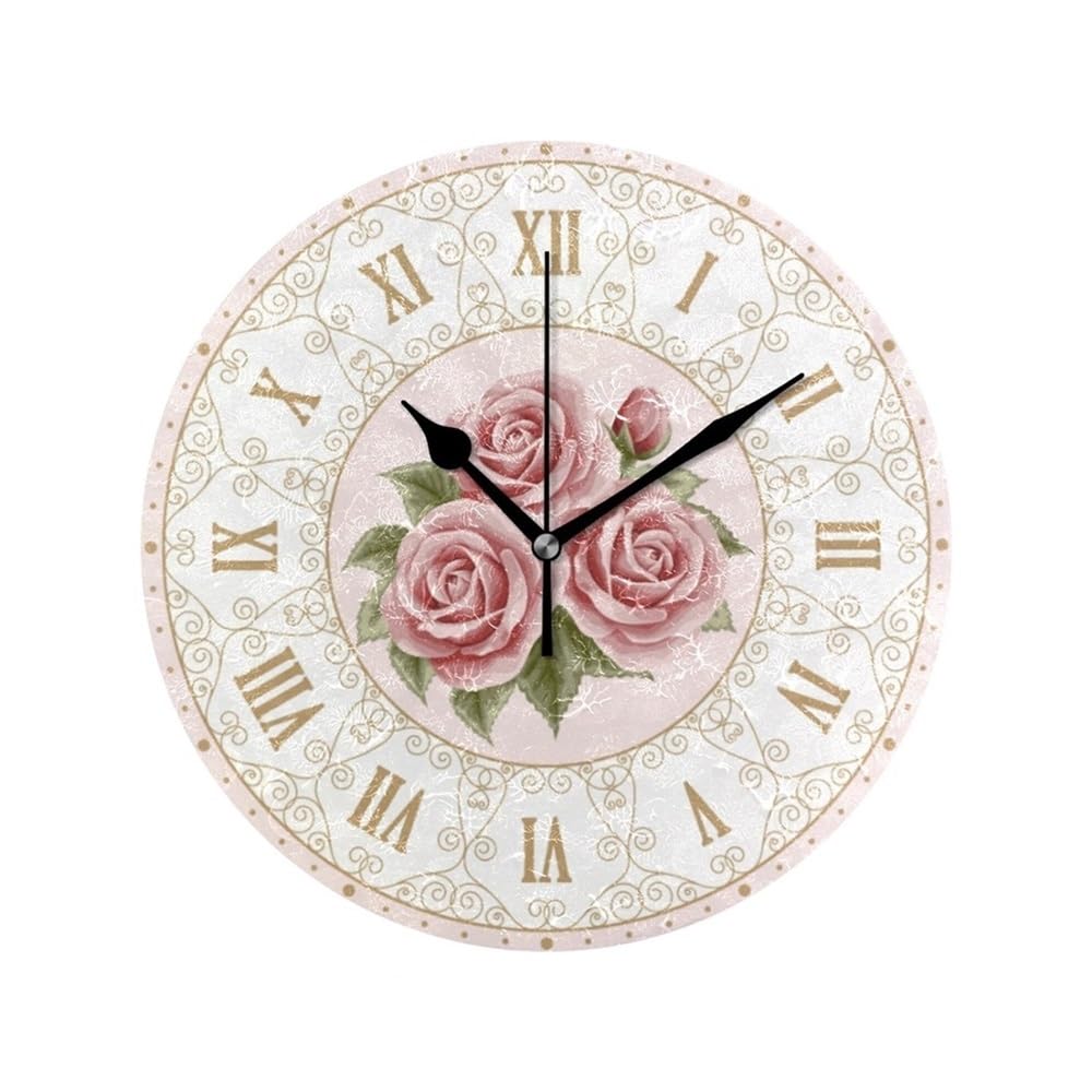 Horloge murale silencieuse vintage rose pendule de salon sans tic-tac