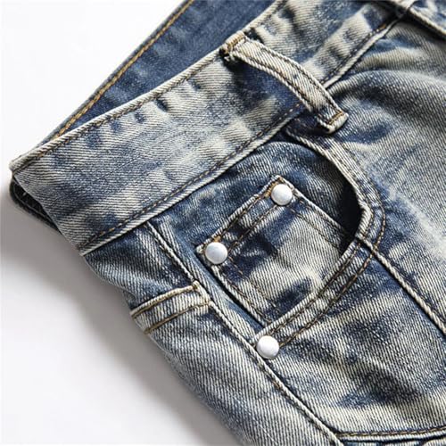 Men's Ripped Jeans (Without Belt) Slim Straight Denim Pants Casual Hip Hop Streetwear4