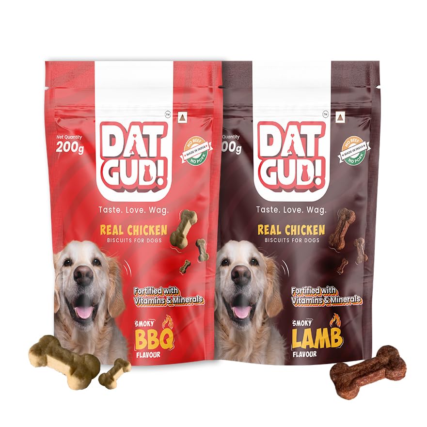 DatGud Real Chicken Dog Biscuits for All Breeds, Smoky Barbeque Flavour and Smoky Lamb Flavour, Pack of 2, Total 400 gm (B0CT5H71S9) Amazon Price History, Amazon Price Tracker