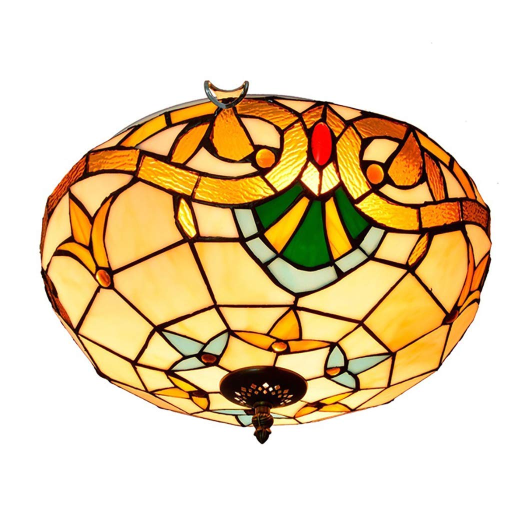 YNIYUJKL Retro Chandelier 16 Inch Ceiling Light Lamps, Tiffany-Style Stained Glass Ceiling Pendant Light Creative Mediterranean Style Flush Mount Chandelier For Bedroom