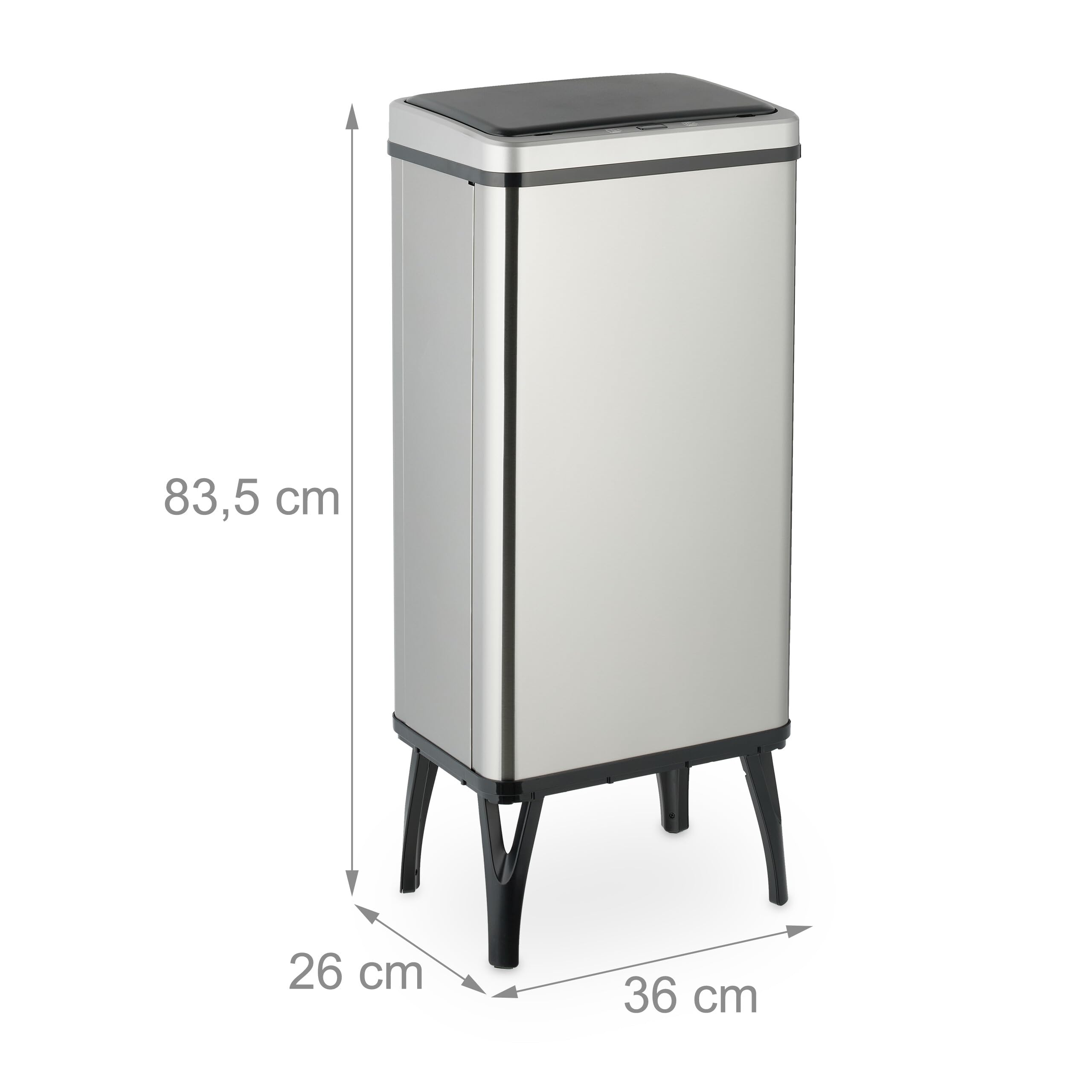 Relaxdays Mülleimer Sensor, 50 l, elektrischer Deckel, Müllbeutelhalter, Küchenmülleimer, Abfalleimer, Edelstahl, Silber