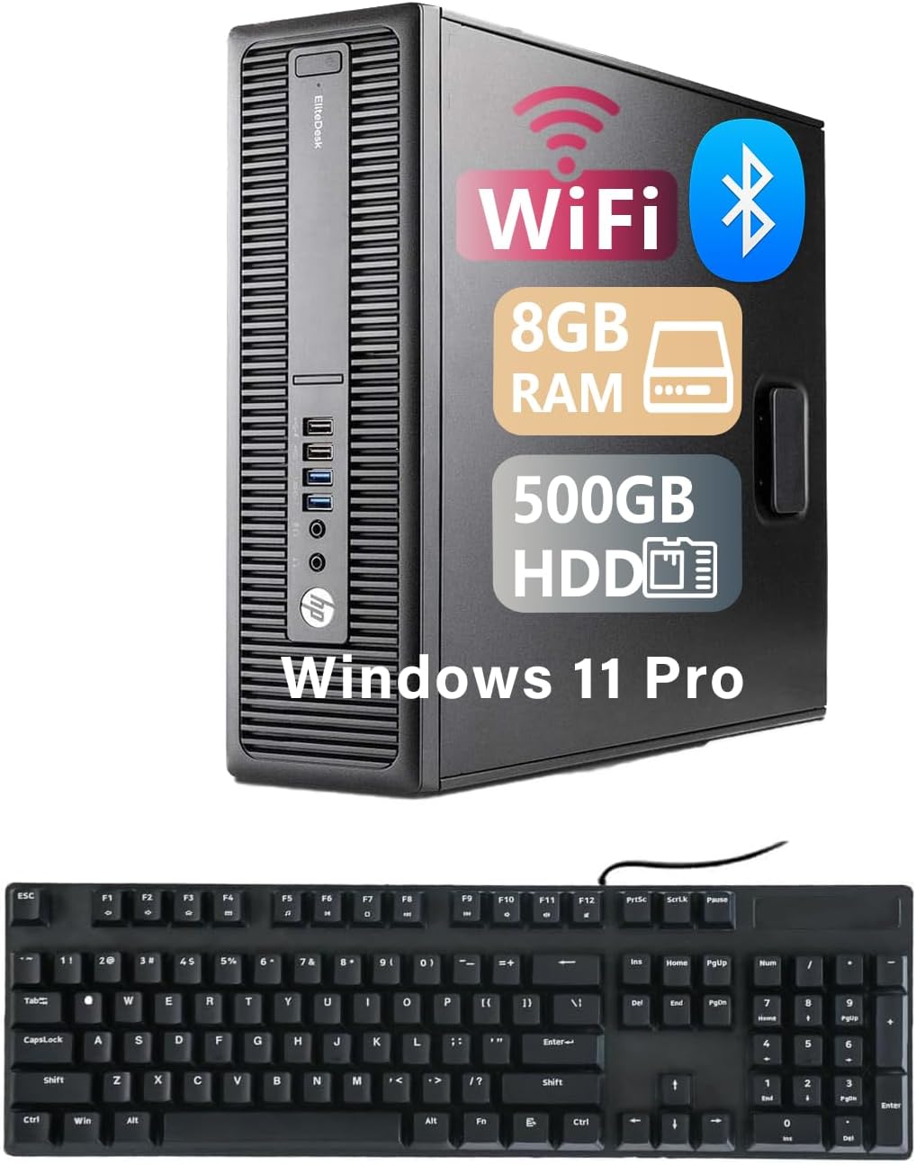HP Elitedesk 800 G2 SFF PC Desktop, Intel i5-6500, 8GB DDR4 RAM, 500GB HDD, Keyboard & Mouse, WiFi USB, Windows 11 Pro (Renewed)