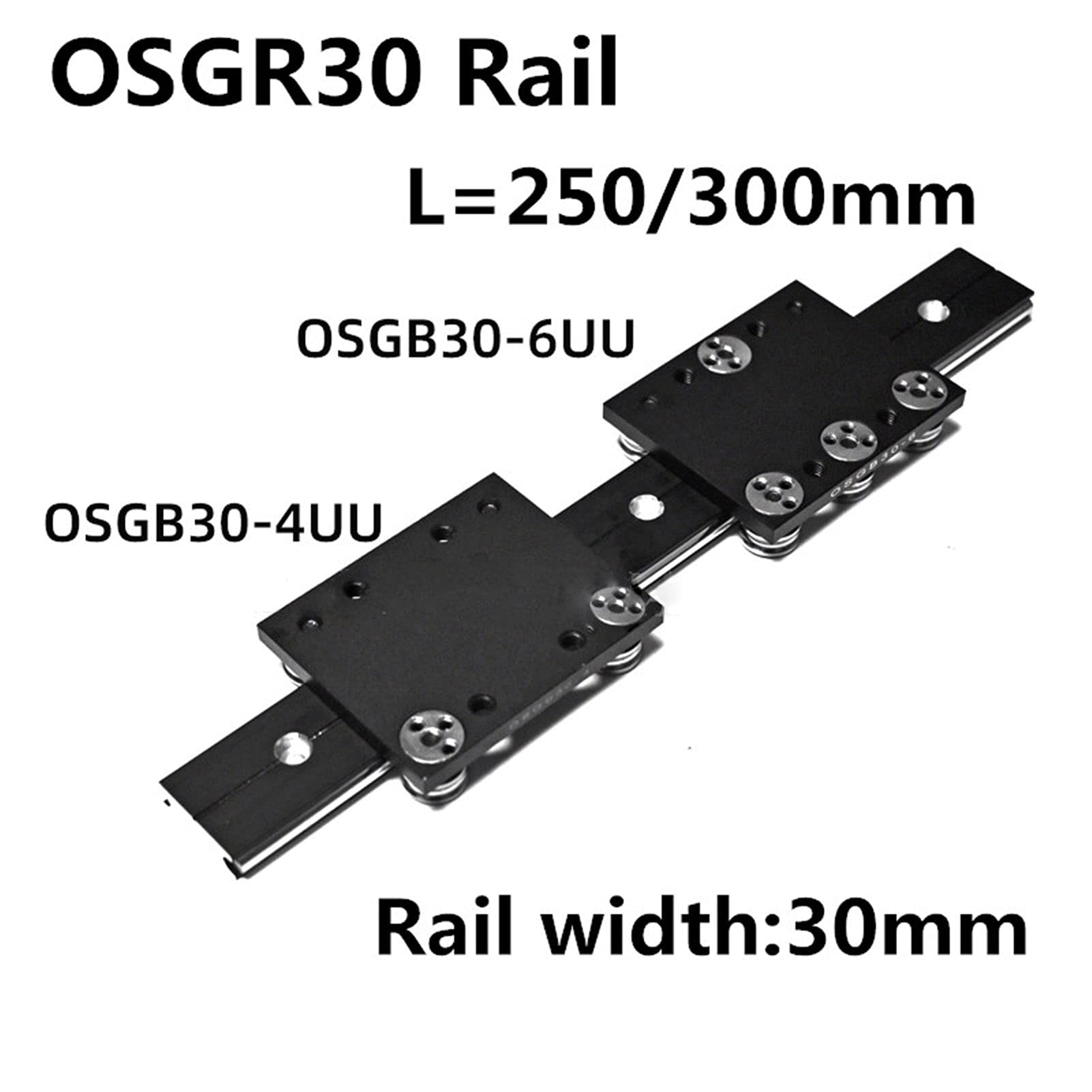 zxxin-Guides linéaires 1pcs osgr30 L = 250 / 300mm + 1pcs Block OSGB30UU, Rail de Guidage linéaire à Rouleau en Aluminium de 30 mm, Guide linéaire à Double axe Externe Haute précision