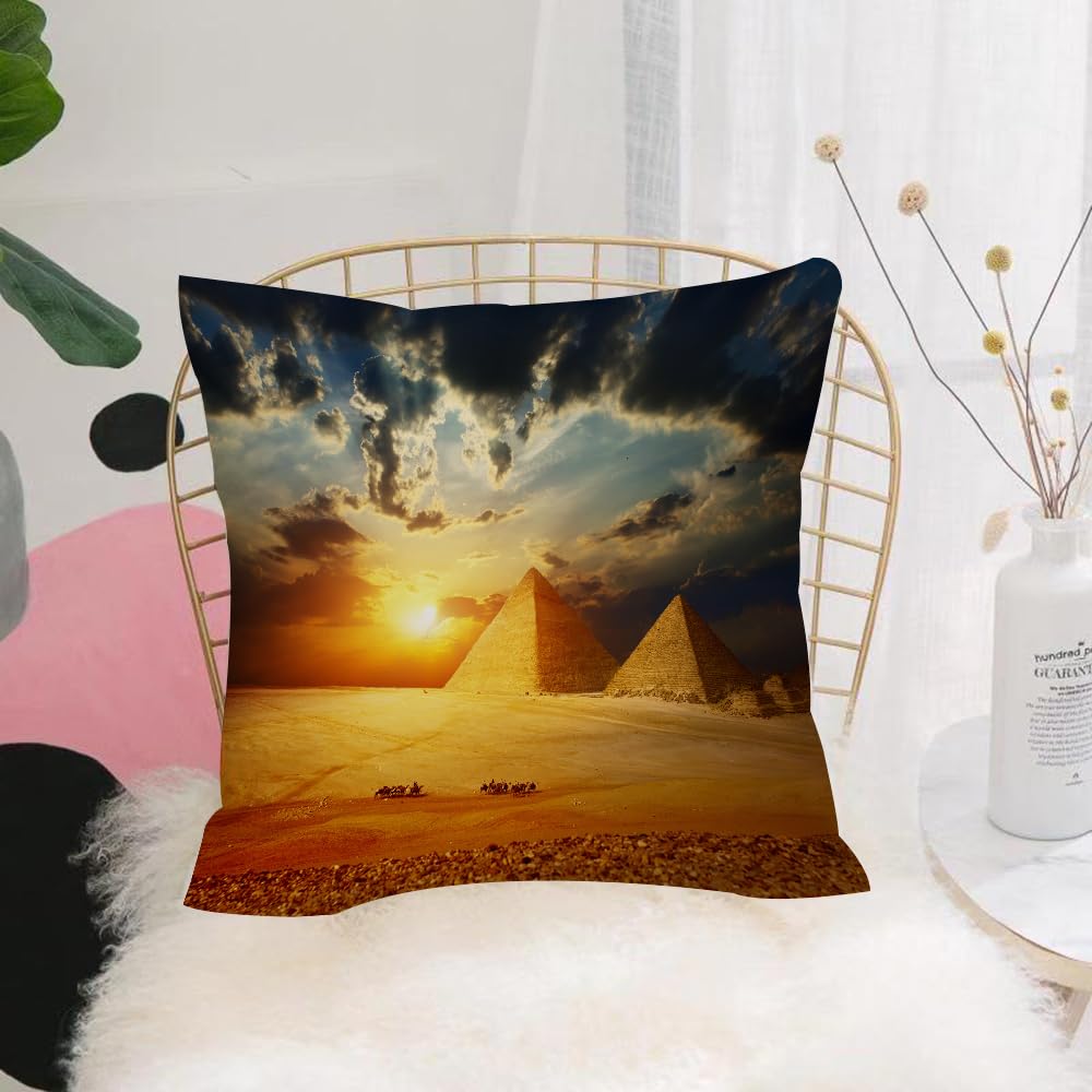 HYMSXW Cushion Cover,Throw Pillow Case Home Decorative for Living Room Bedroom Sofa Chair 20X20 Inch,Grate Pyramids in Giza Valley in Egypt with Group of bedouins on Camels Riding,Pillowcase 50X50cm