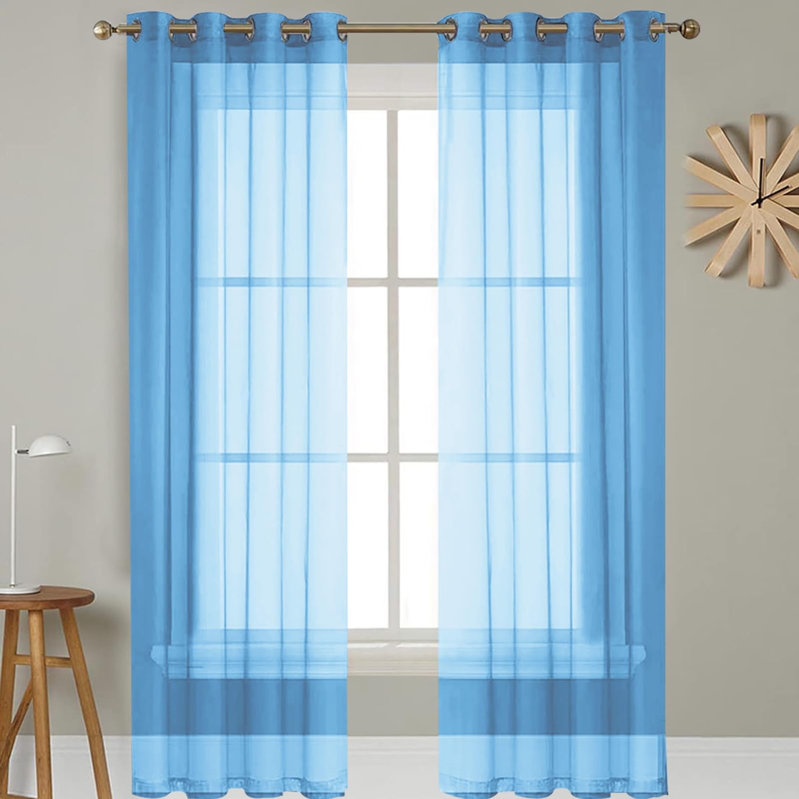 GAIFNAG Net Curtains for Window 150 x 175 cm Super Soft Thermal Insulated Window Treatment Natural Linen Sheer Curtain Drapes for Apartment/Hotel Dorm, Sky Blue