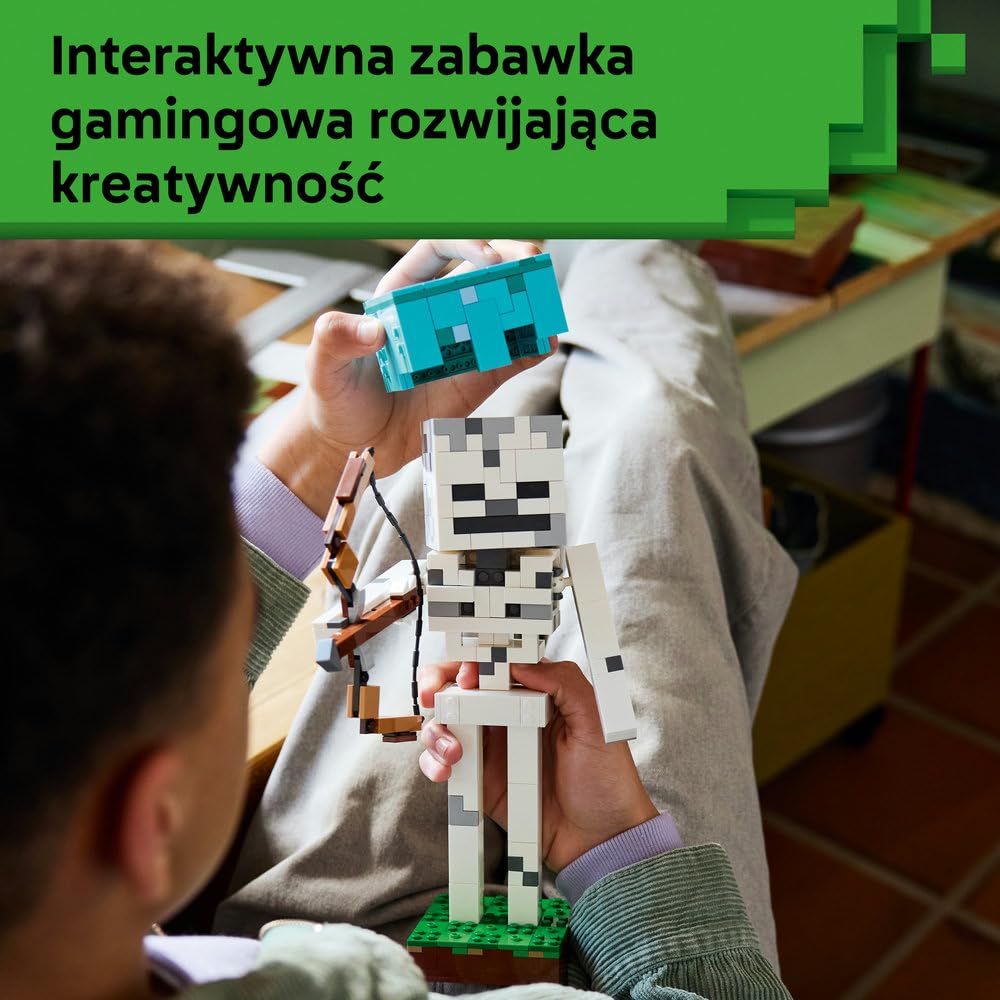 LEGO Minecraft Szkielet, zabawka konstrukcyjna dla 10-latka, figurka z gry, gamingowa dekoracja do pokoju dziecka, klocki dla chłopca i dziewczynki, pomysł na prezent dla gracza 21594