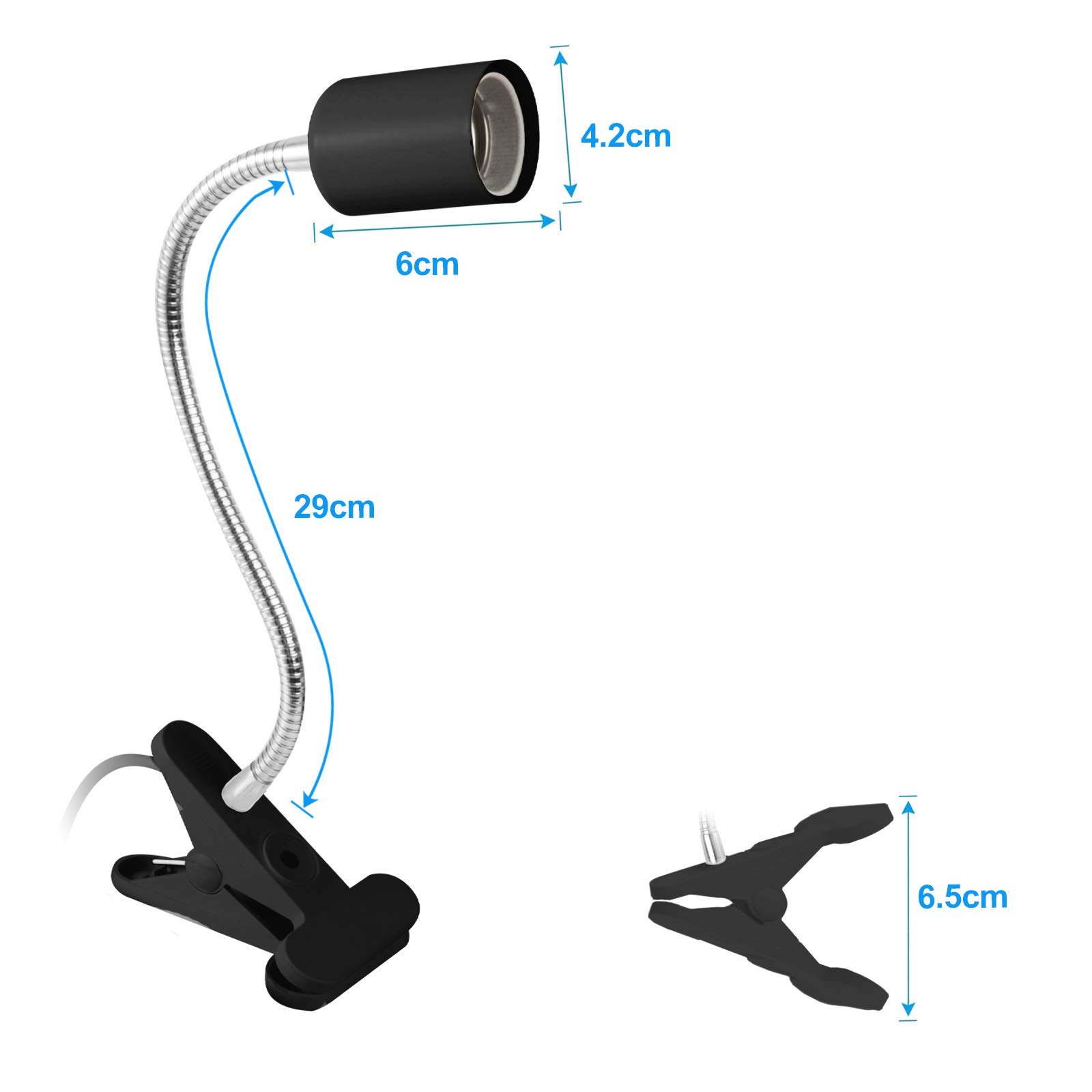 Clipon Desk Light Bulb Holder, JIGUOOR Heat Lamp E27 Base 360° FlexibleAdjust, Clamp Light
