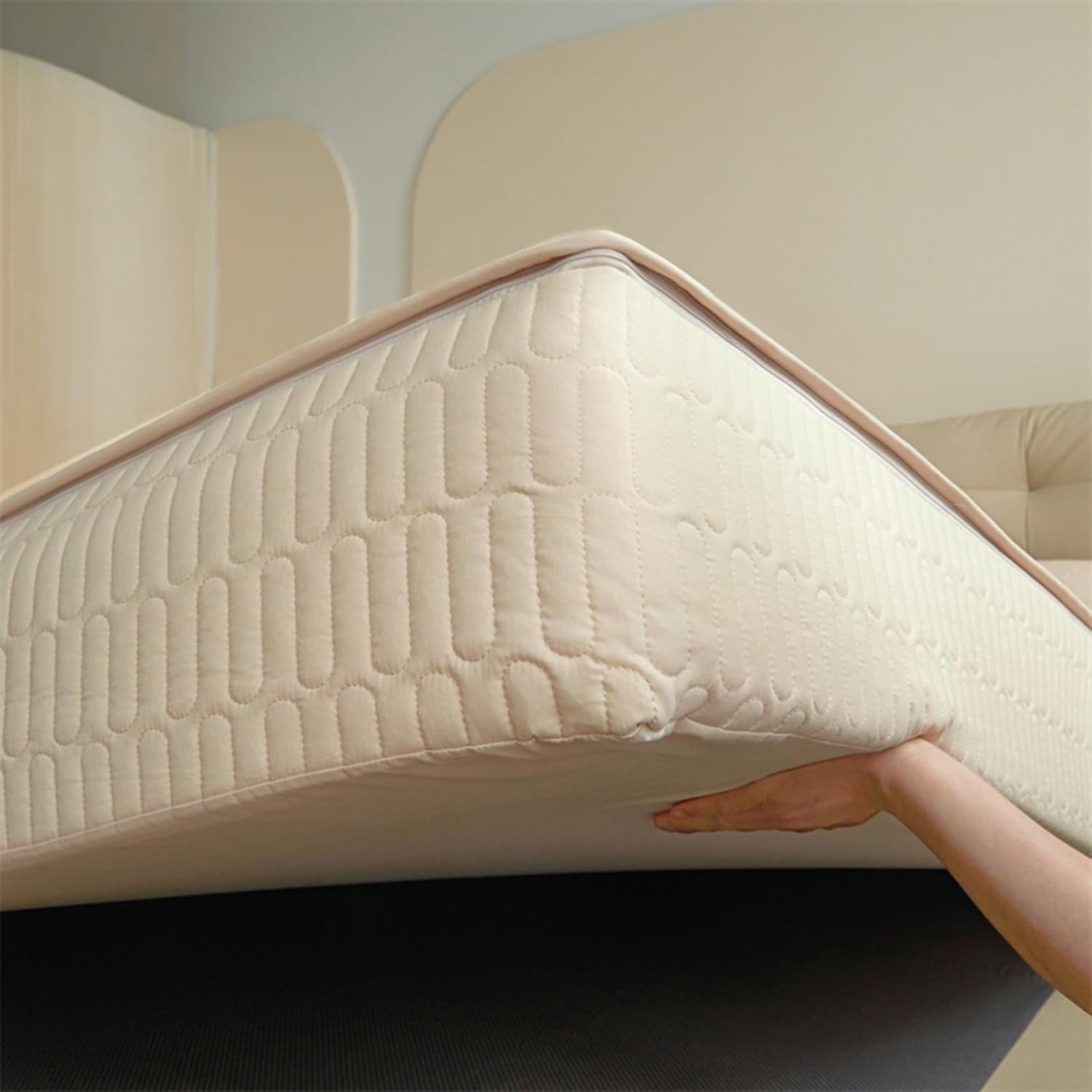 Matratzenbezug Komplett 90 x 200 140x200 180 x 200 160x200 mit Reißverschluss, Warm und Bequem, Extra Weicher Matratzenschoner(Beige,180x200x25cm)