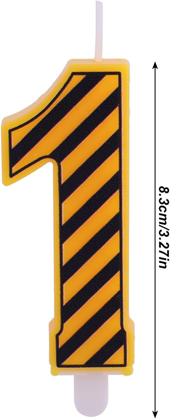 Caution Logo Number 16th Birthday Candles, Yellow and Black Striped Candle