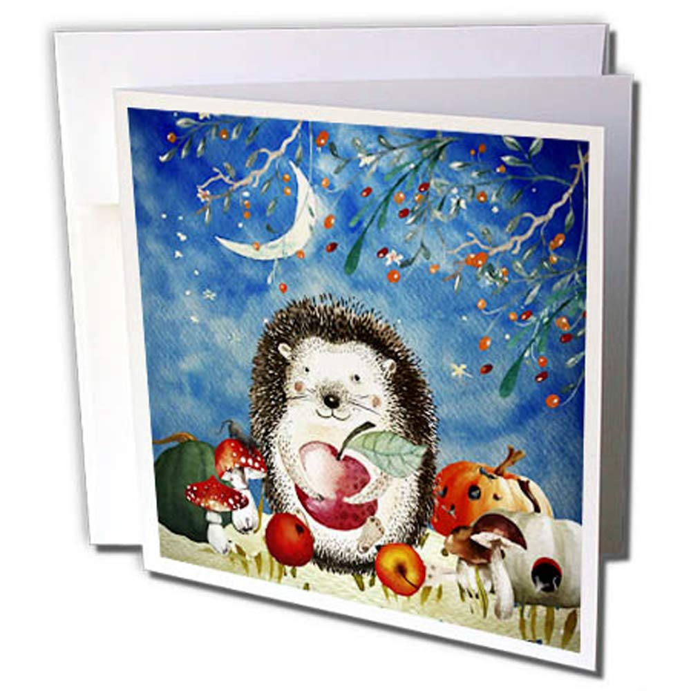 3dRose gc_263194_1 6 x 6-Inch"Woodland Friends-Hedgehog in Autumn Forest" Greeting Card (Pack of 6)