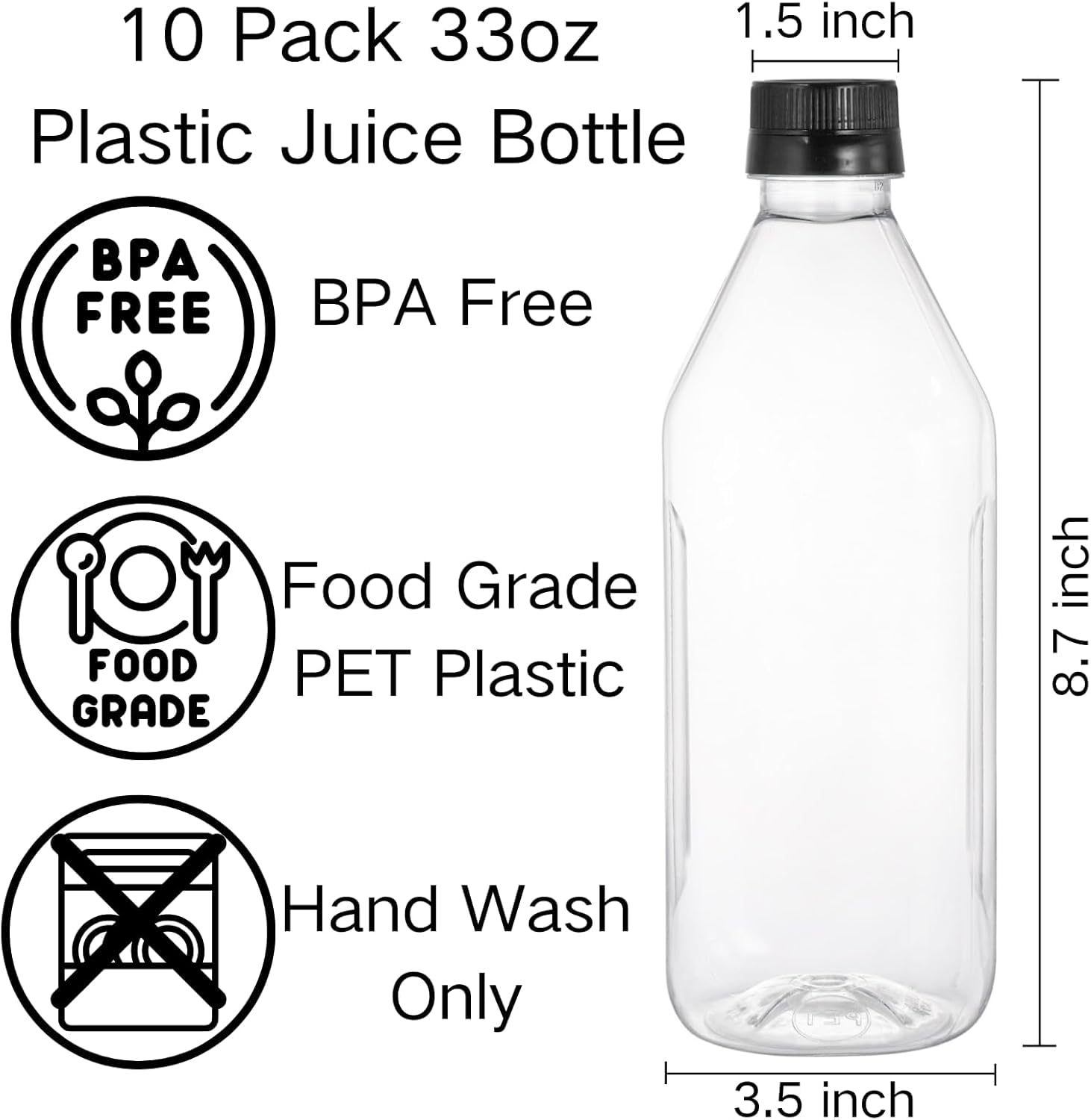 TOMNK 100pcs 12oz Empty Plastic Juice Bottles With Caps, Reusable Clear